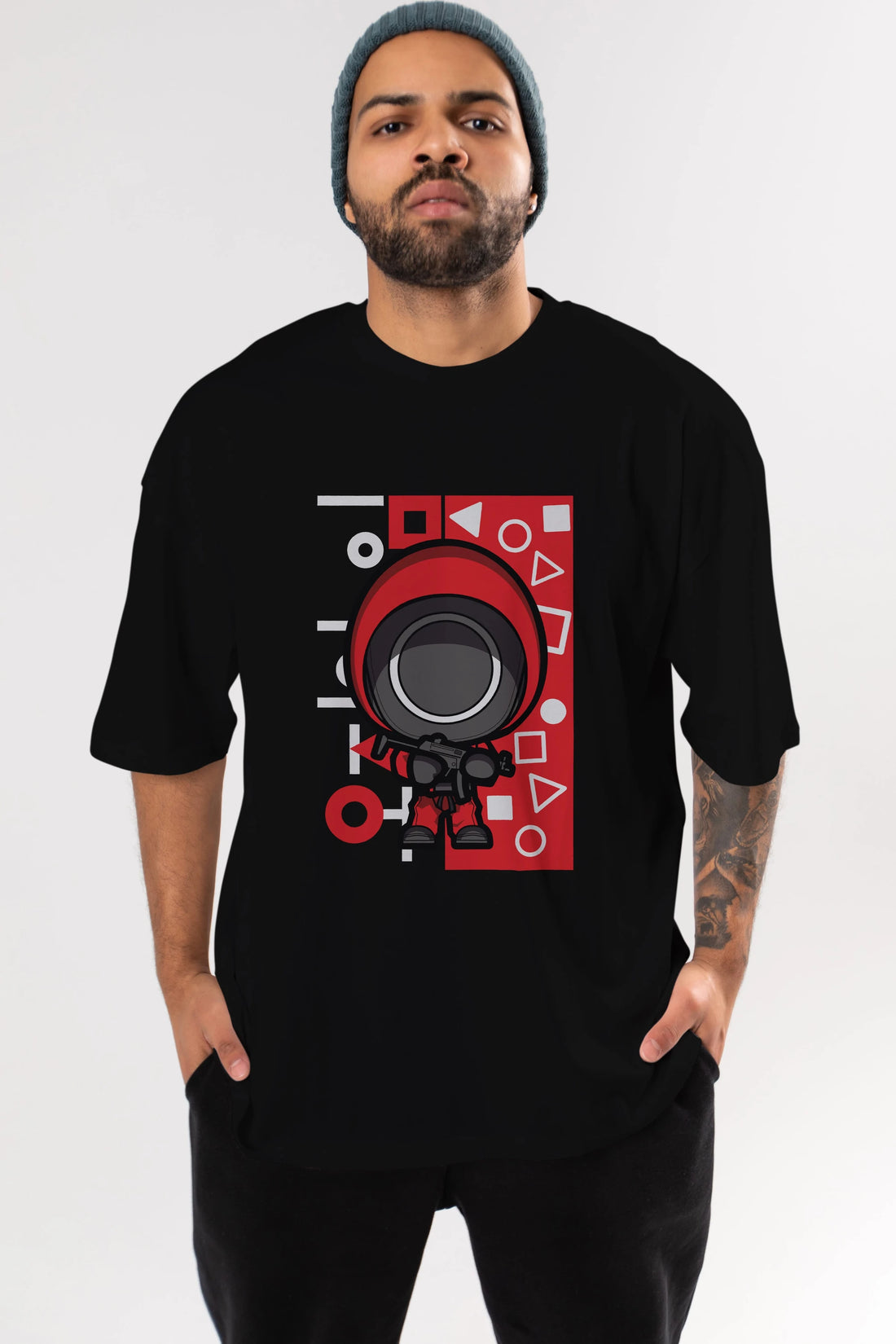 Squid Game (4) Ön Baskılı Oversize t-shirt Erkek Kadın Unisex %100 Pamuk Bisiklet Yaka tişort