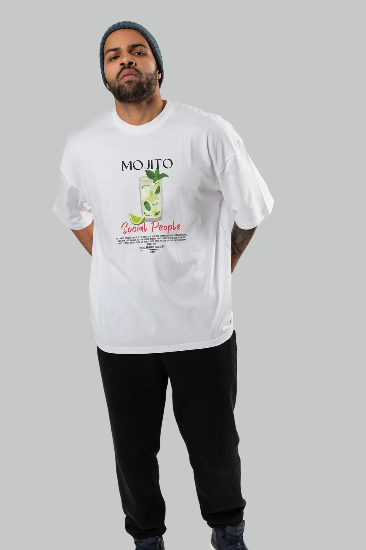 Mojıto Kokteyl Serisi ön Baskılı Oversize t-shirt Erkek Kadın %100 Pamuk Bisiklet Yaka tişort