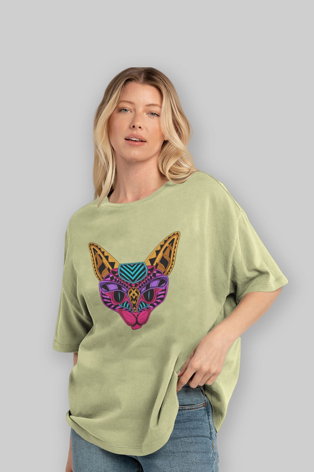 Black Neon Cat Ön Baskılı Oversize t-shirt Erkek Kadın Unisex