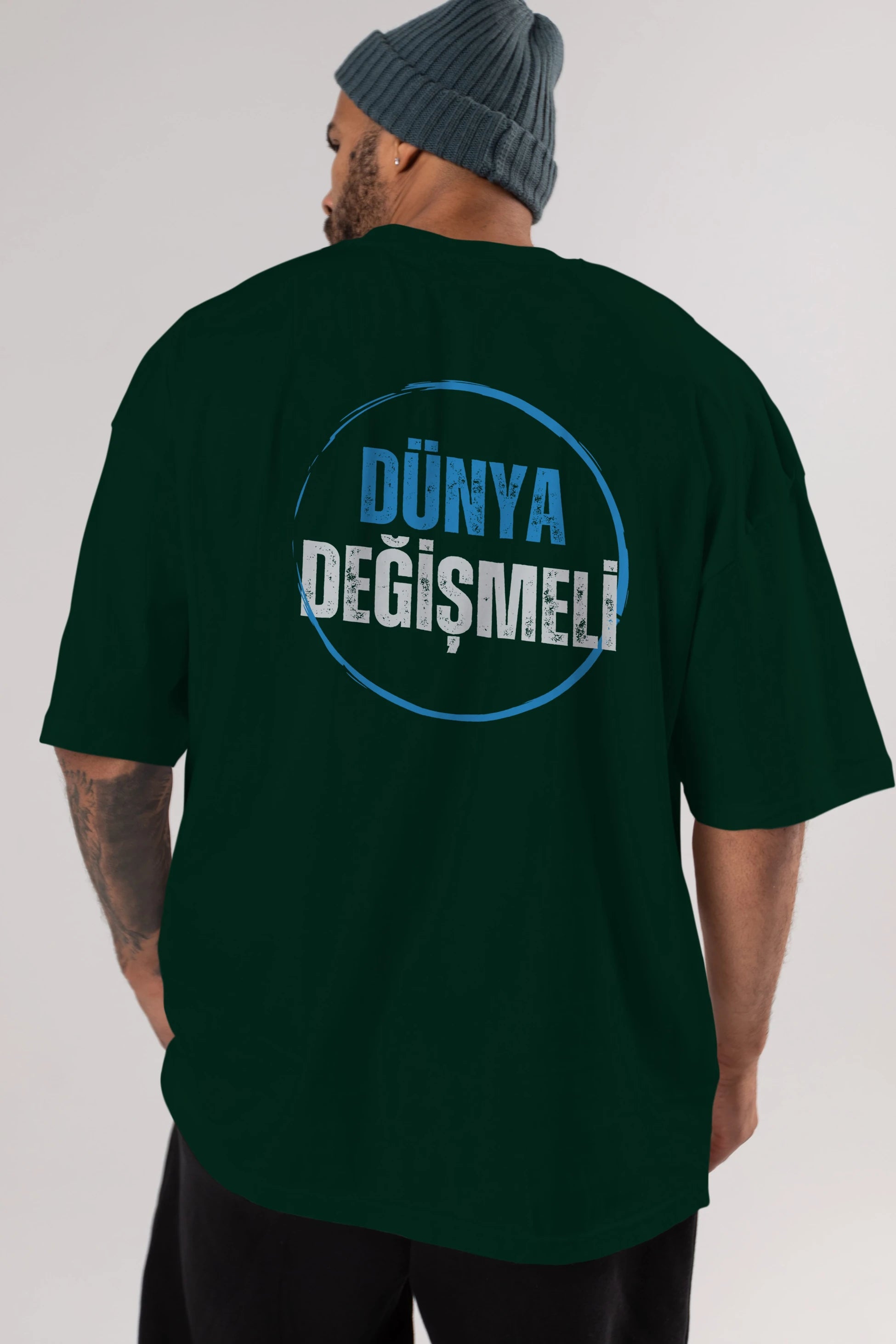 Dünya Değişmeli Yazılı Arka Baskılı Oversize t-shirt Erkek Kadın Unisex