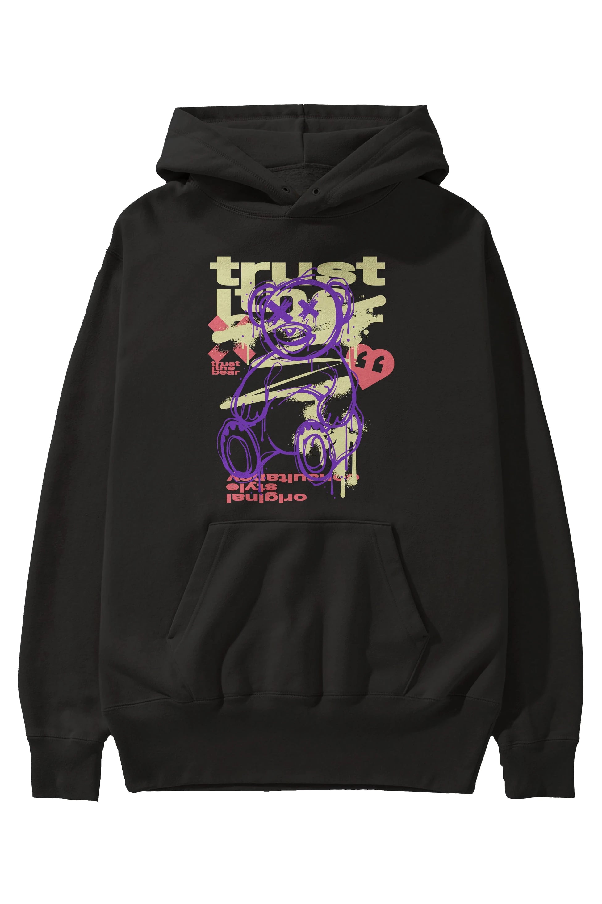 Trust The Bear 3 Ön Baskılı Hoodie Oversize Kapüşonlu Sweatshirt Erkek Kadın Unisex