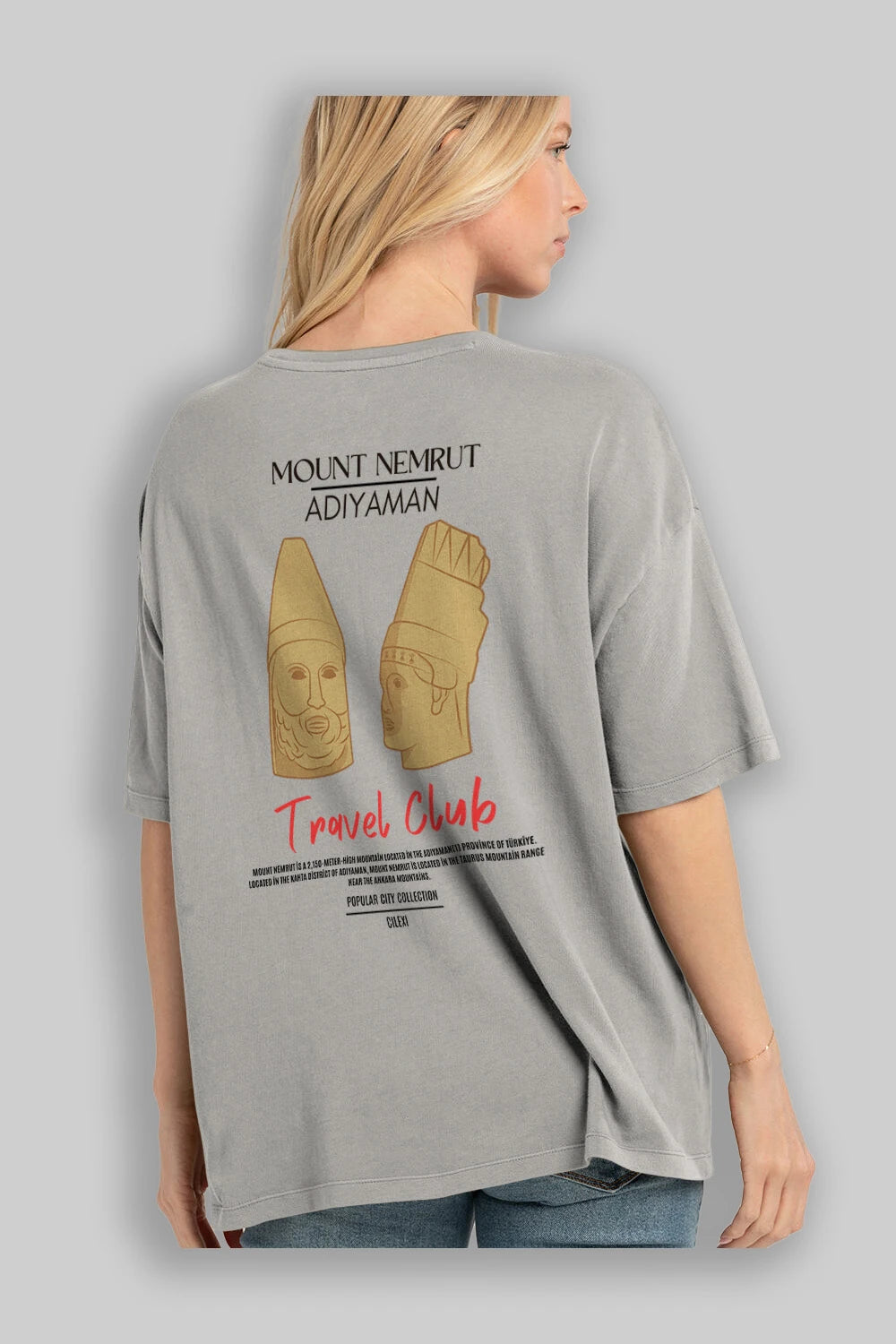 Mount Nemrut Adiyaman Arka Baskılı Oversize t-shirt Erkek Kadın Pamuk Bisiklet Yaka tişort