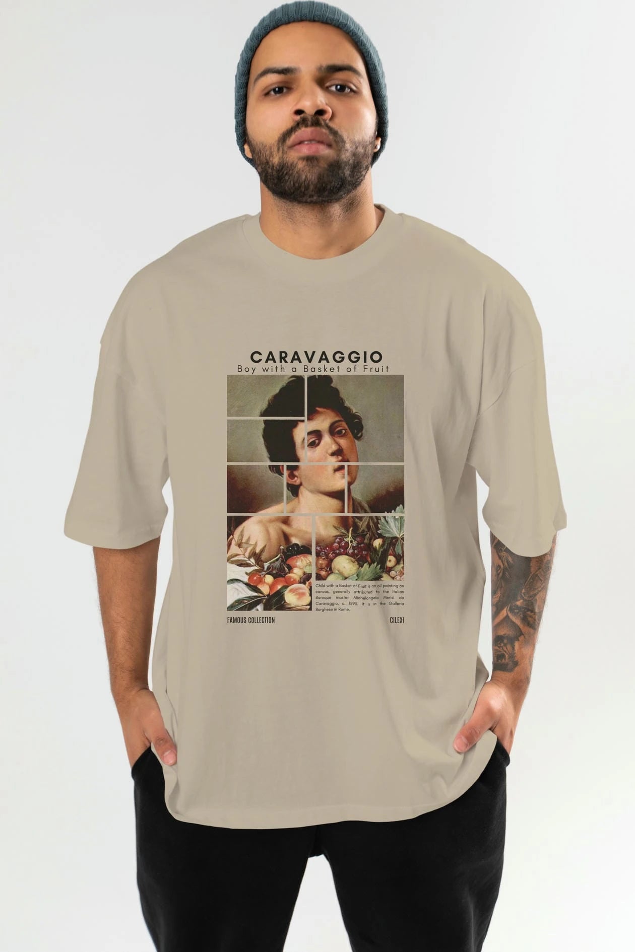 Caravaggio Boy ön Baskılı Oversize t-shirt Erkek Kadın Bisiklet Yaka Pamuk tişort