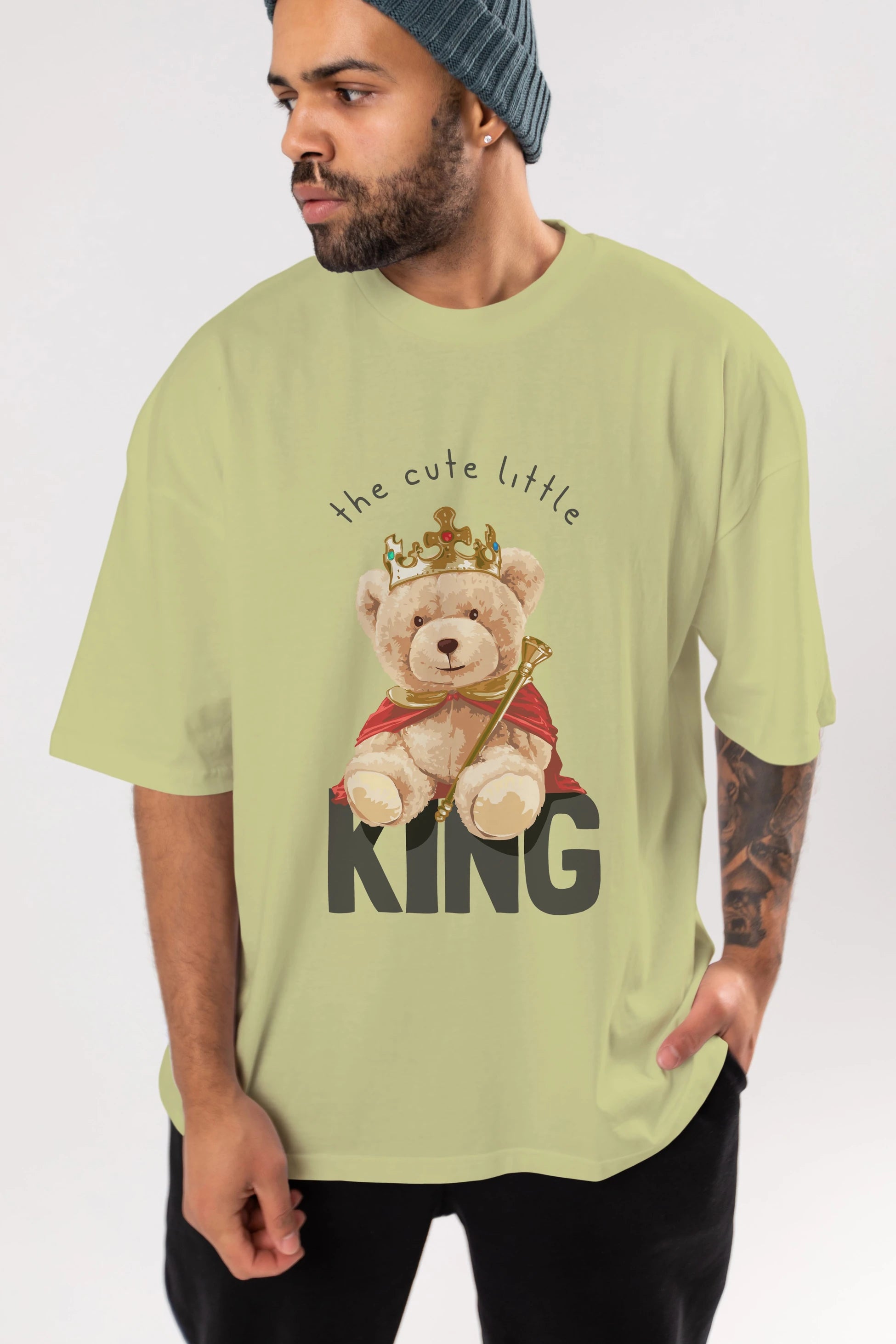 Teddy Bear King Ön Baskılı Oversize t-shirt Erkek Kadın Unisex %100 Pamuk