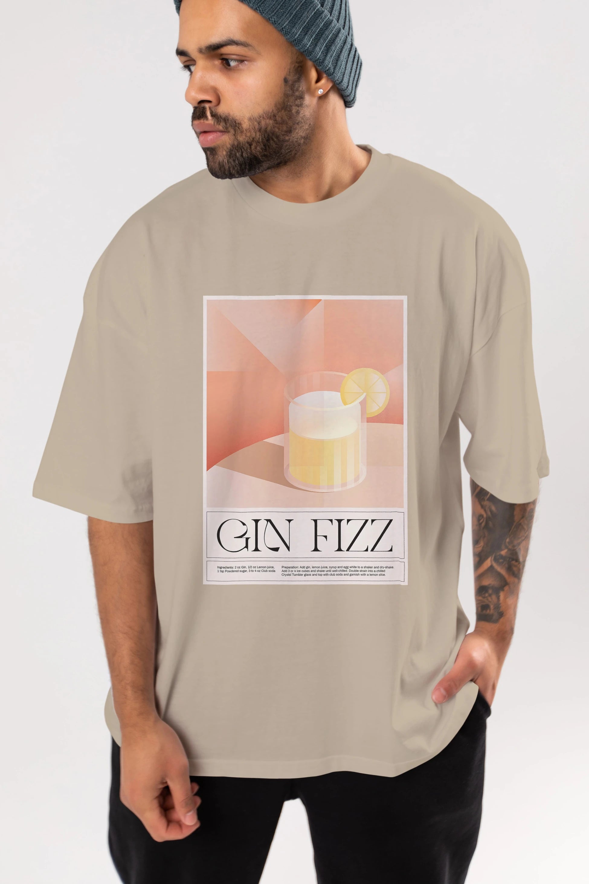 Gin Fizz Ön Baskılı Oversize t-shirt Erkek Kadın Unisex %100 Pamuk Bisiklet Yaka tişort