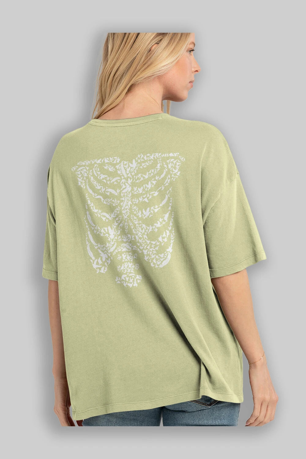 Ribcage Bird Arka Baskılı Oversize t-shirt %100 pamuk Erkek Kadın Unisex