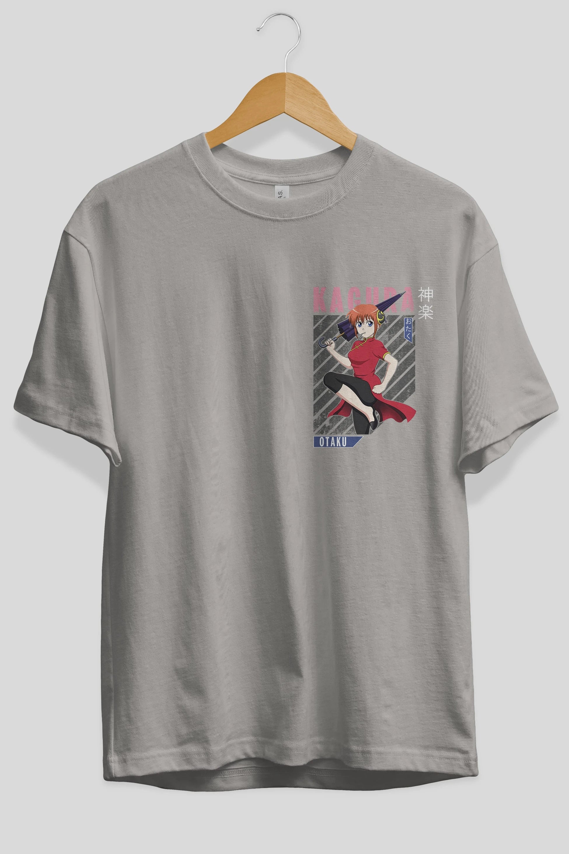 Kagura GINTAMA 1 Ön Sol Baskılı Oversize t-shirt Erkek Kadın Unisex %100 Pamuk Bisiklet Yaka tişort