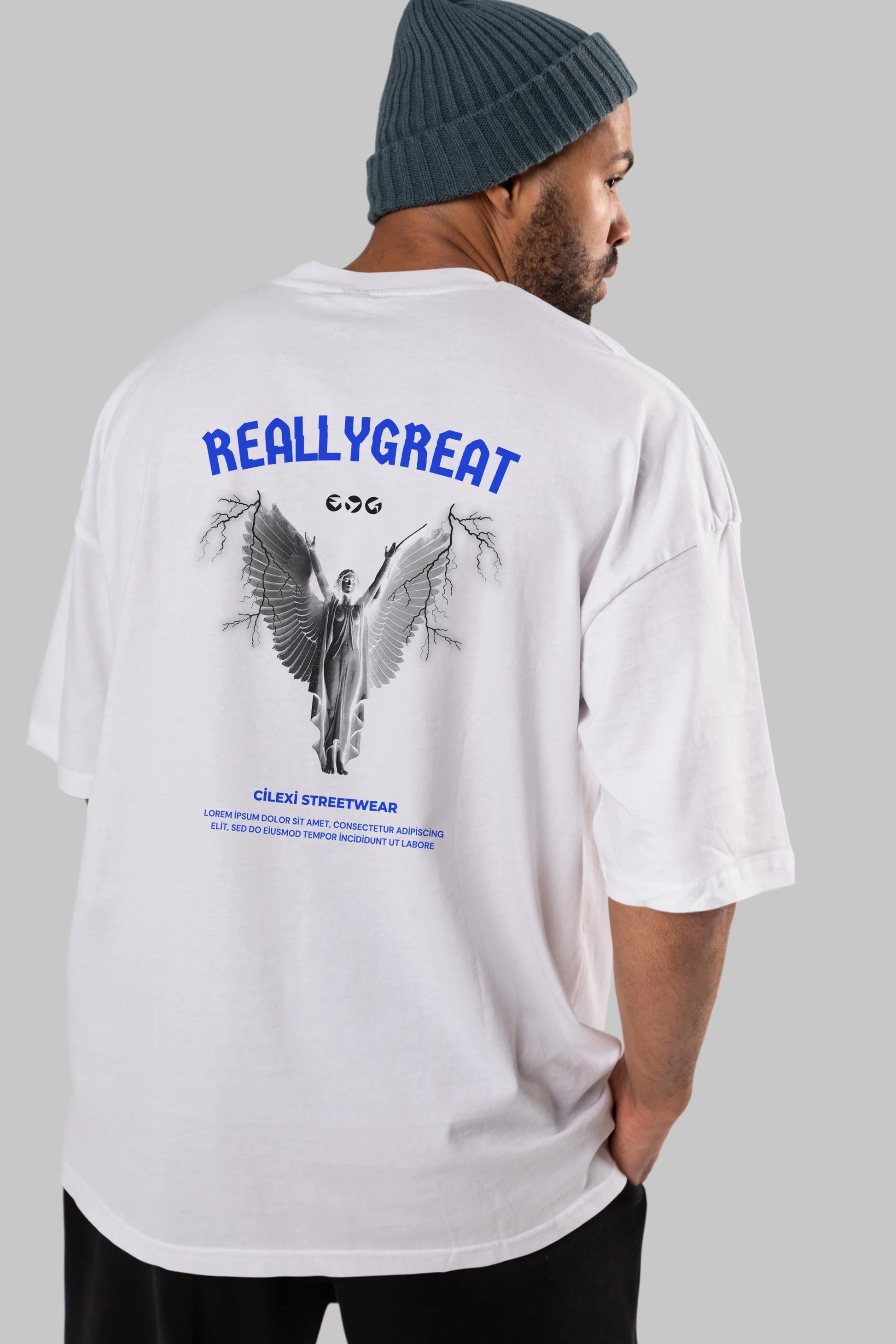Reallygreat Angel Arka Baskılı Oversize t-shirt Erkek Kadın Unisex
