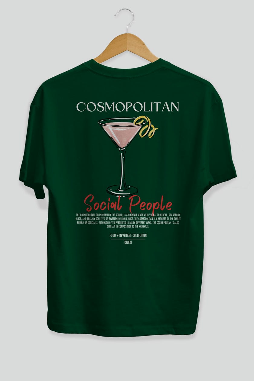 Cosmopolıtan Kokteyl Serisi Baskılı Oversize t-shirt Erkek Kadın Unisex %100 Pamuk Bisiklet Yaka tişort