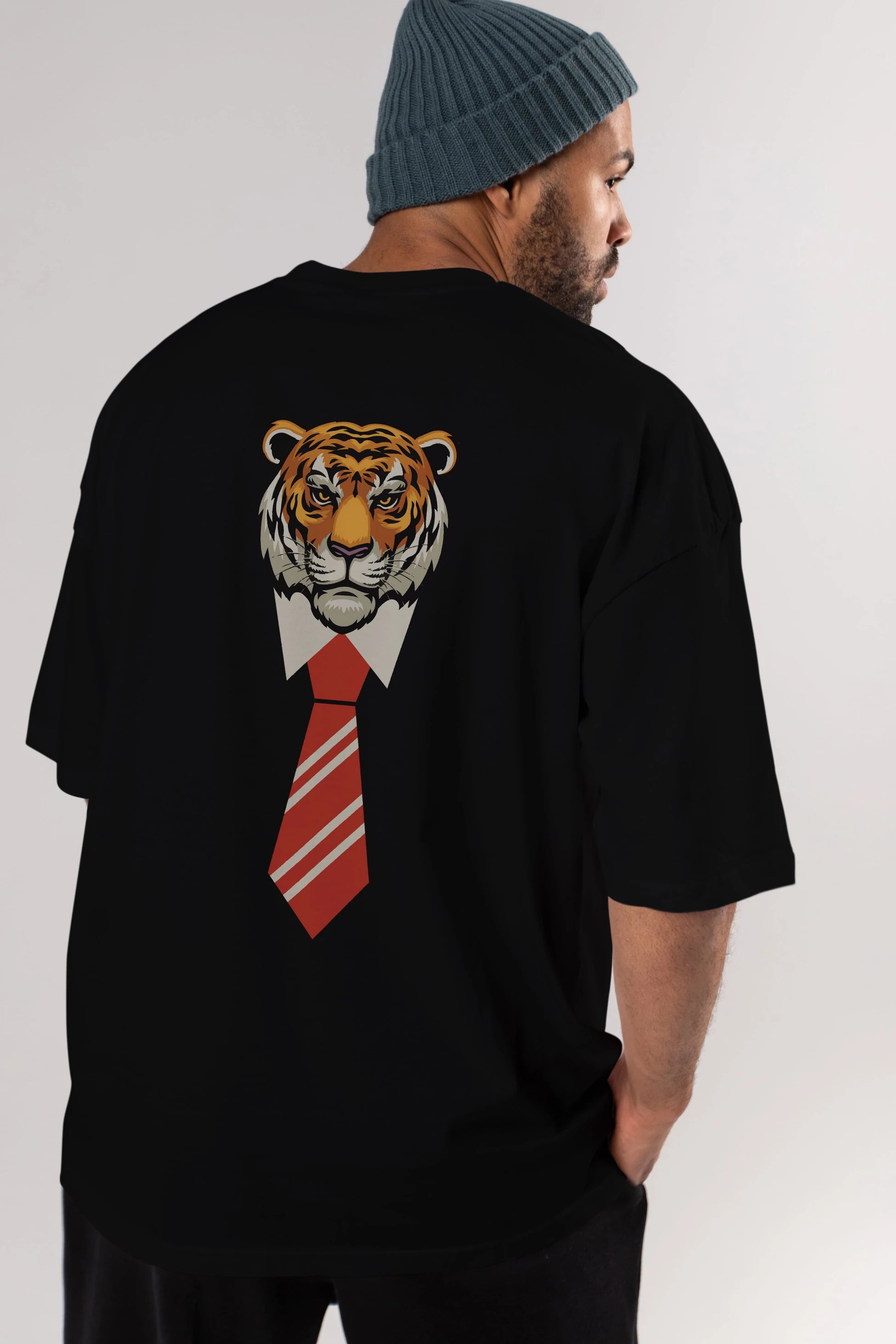 Tiger With Tie Arka Baskılı Oversize t-shirt Erkek Kadın Unisex
