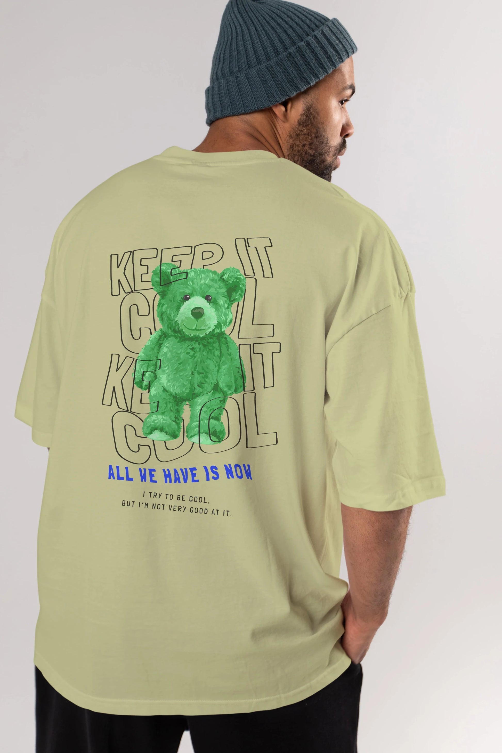 Keep it Cool Bear Arka Baskılı Oversize t-shirt Erkek Kadın Unisex