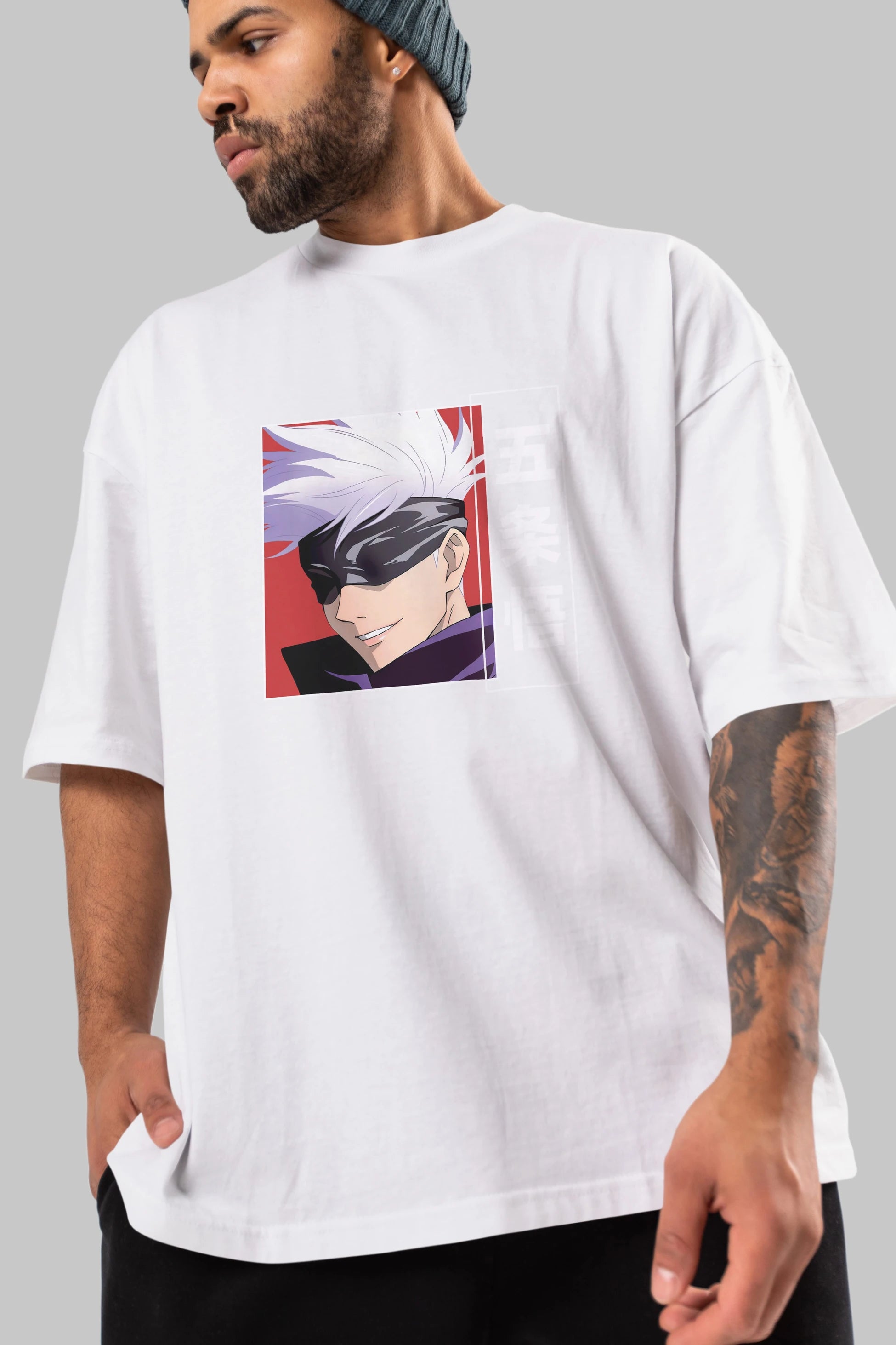 SATORU GOJO Anime Ön Baskılı Oversize t-shirt %100 pamuk Erkek Kadın Unisex