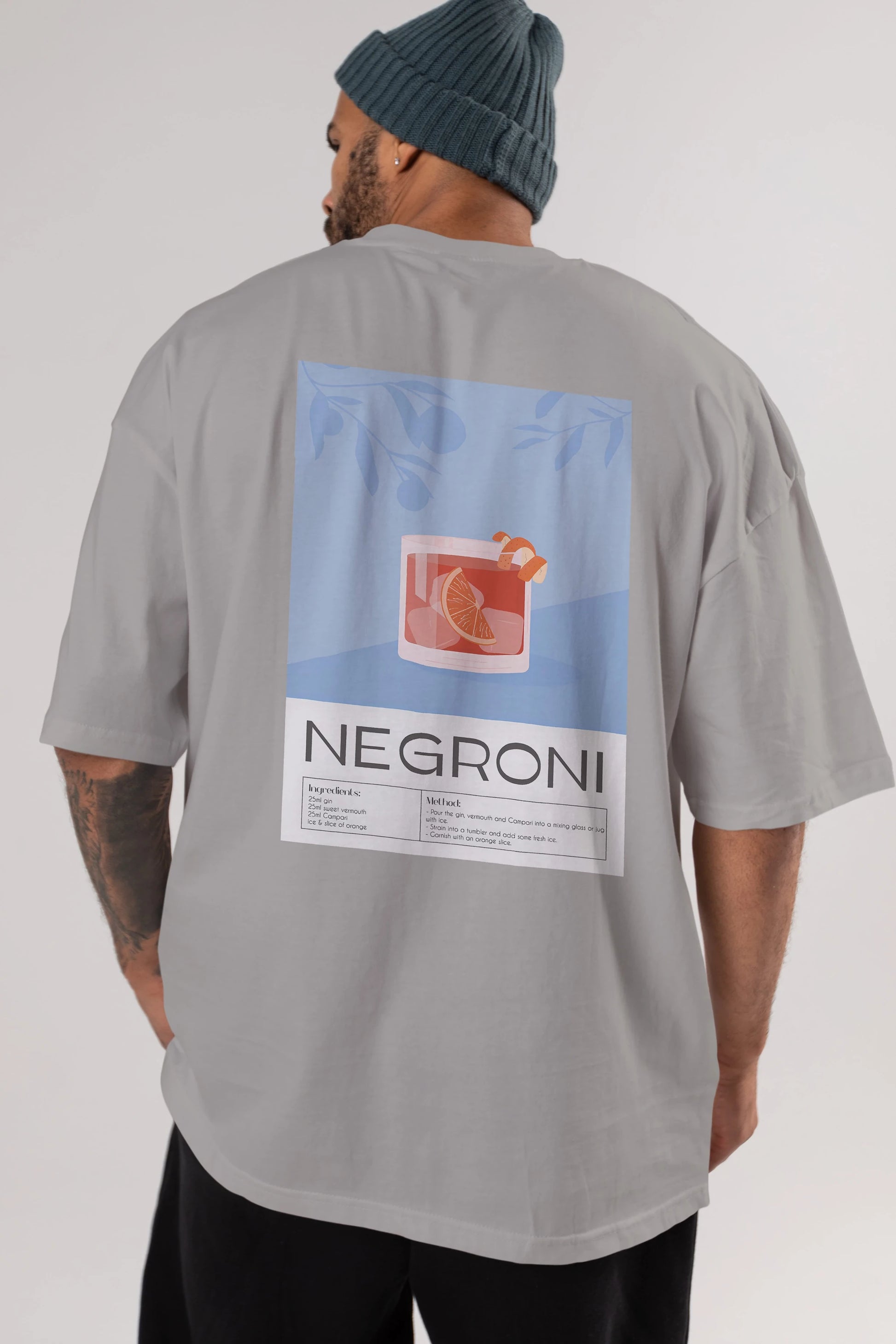 Negroni Arka Baskılı Oversize t-shirt Erkek Kadın Unisex %100 Pamuk Bisiklet Yaka tişort