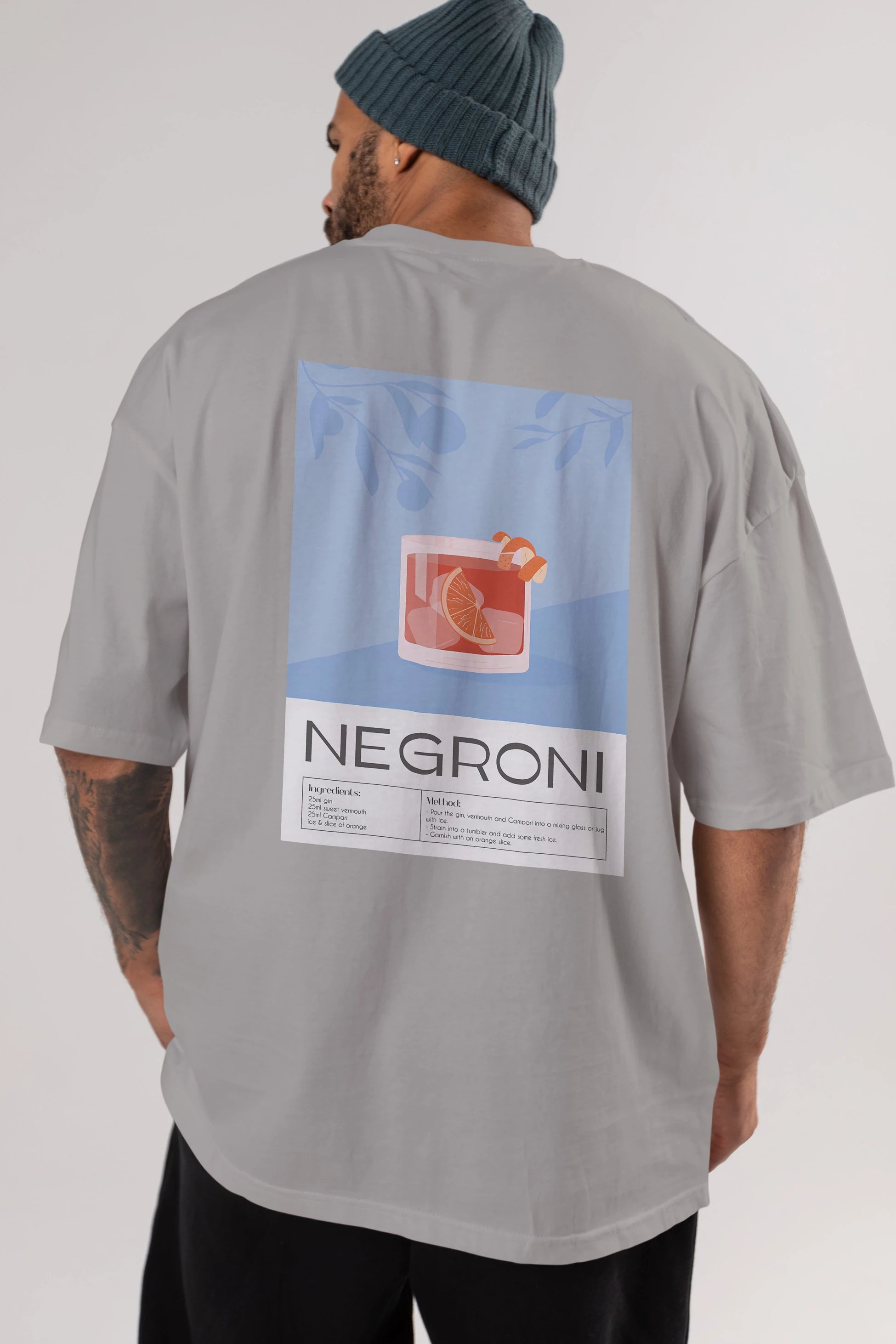 Negroni Arka Baskılı Oversize t-shirt Erkek Kadın Unisex %100 Pamuk Bisiklet Yaka tişort