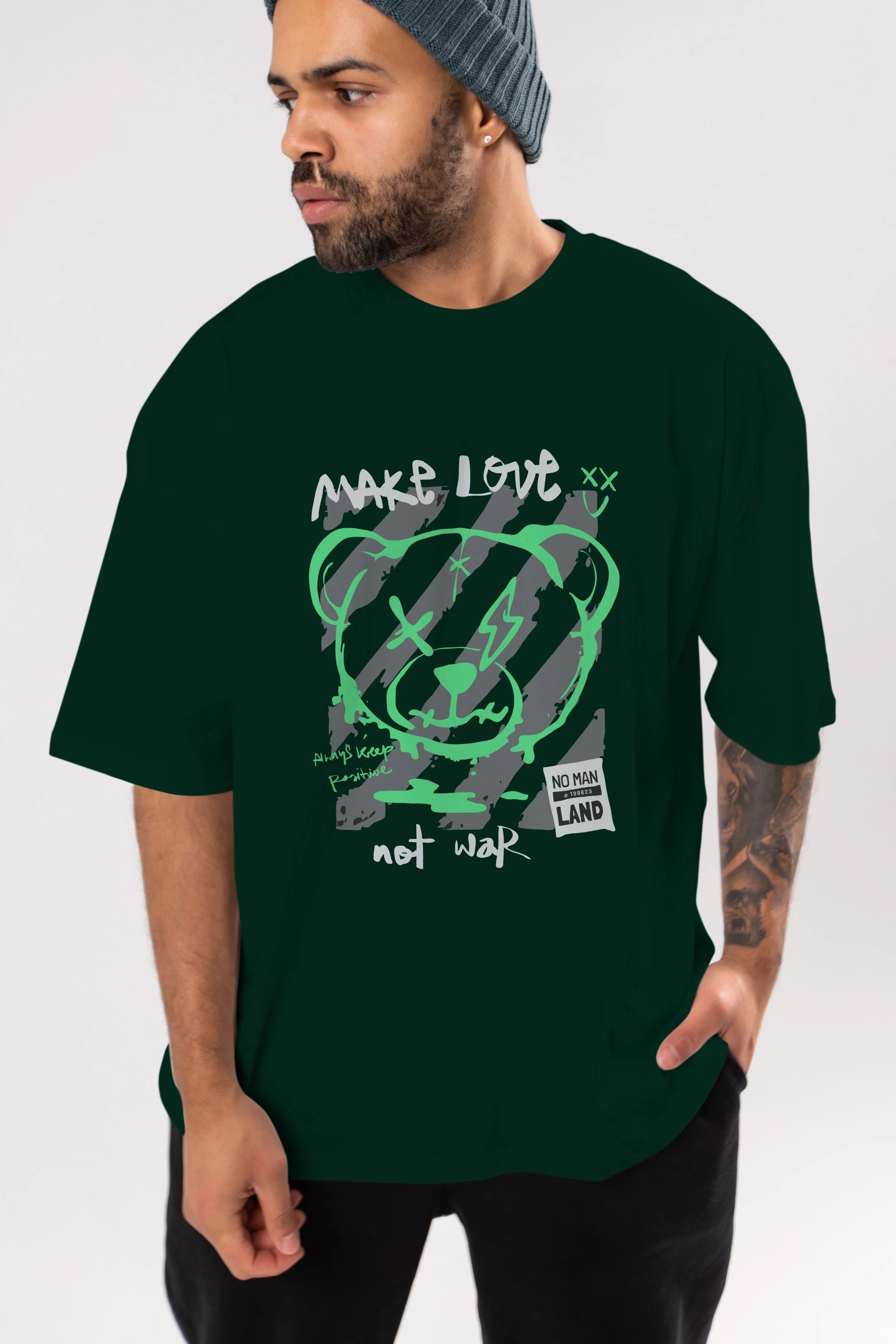 Make Love Bear Ön Baskılı Oversize t-shirt Erkek Kadın Unisex