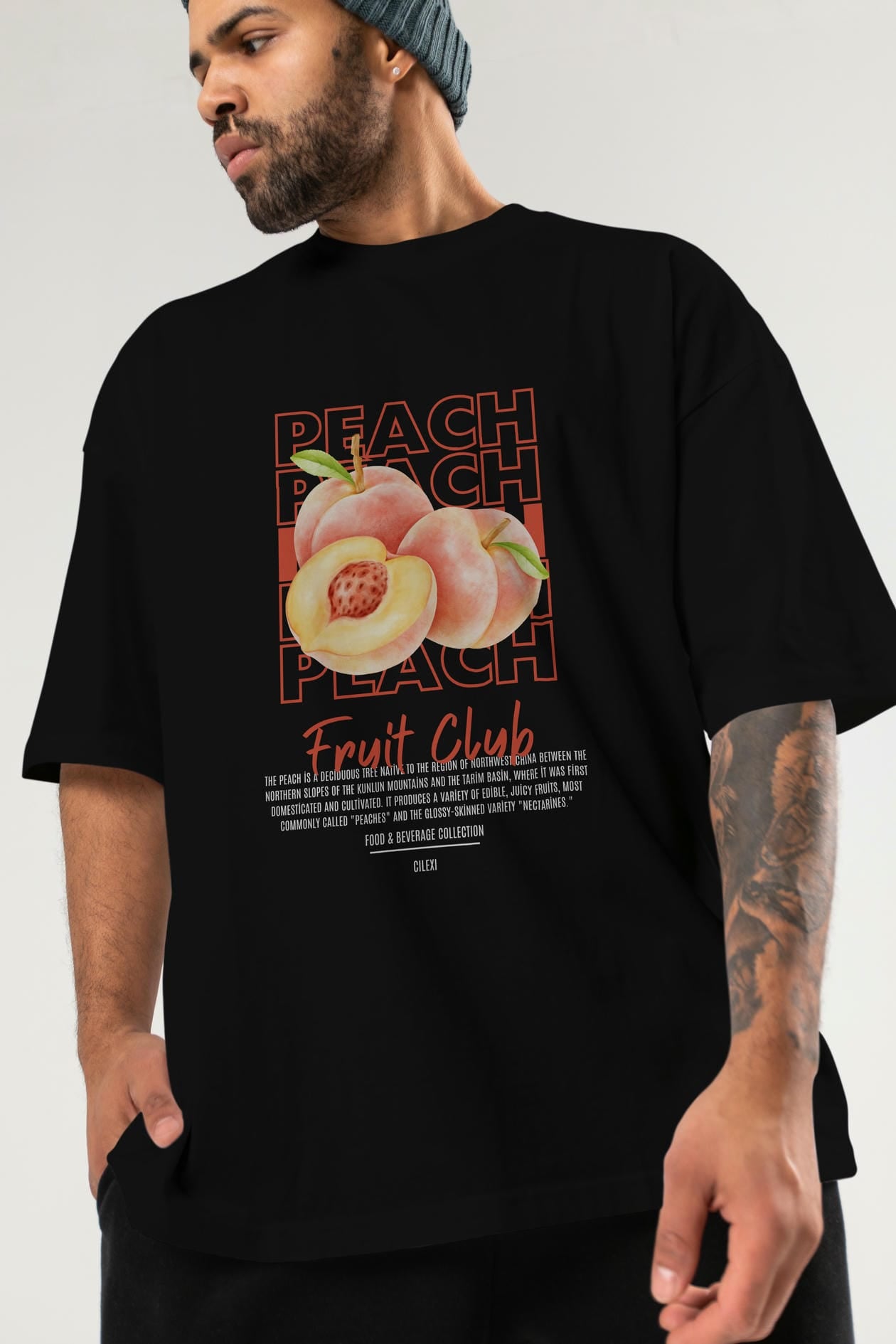 Peach Ön Baskılı Oversize t-shirt Erkek Kadın Pamuk Bisiklet Yaka tişort