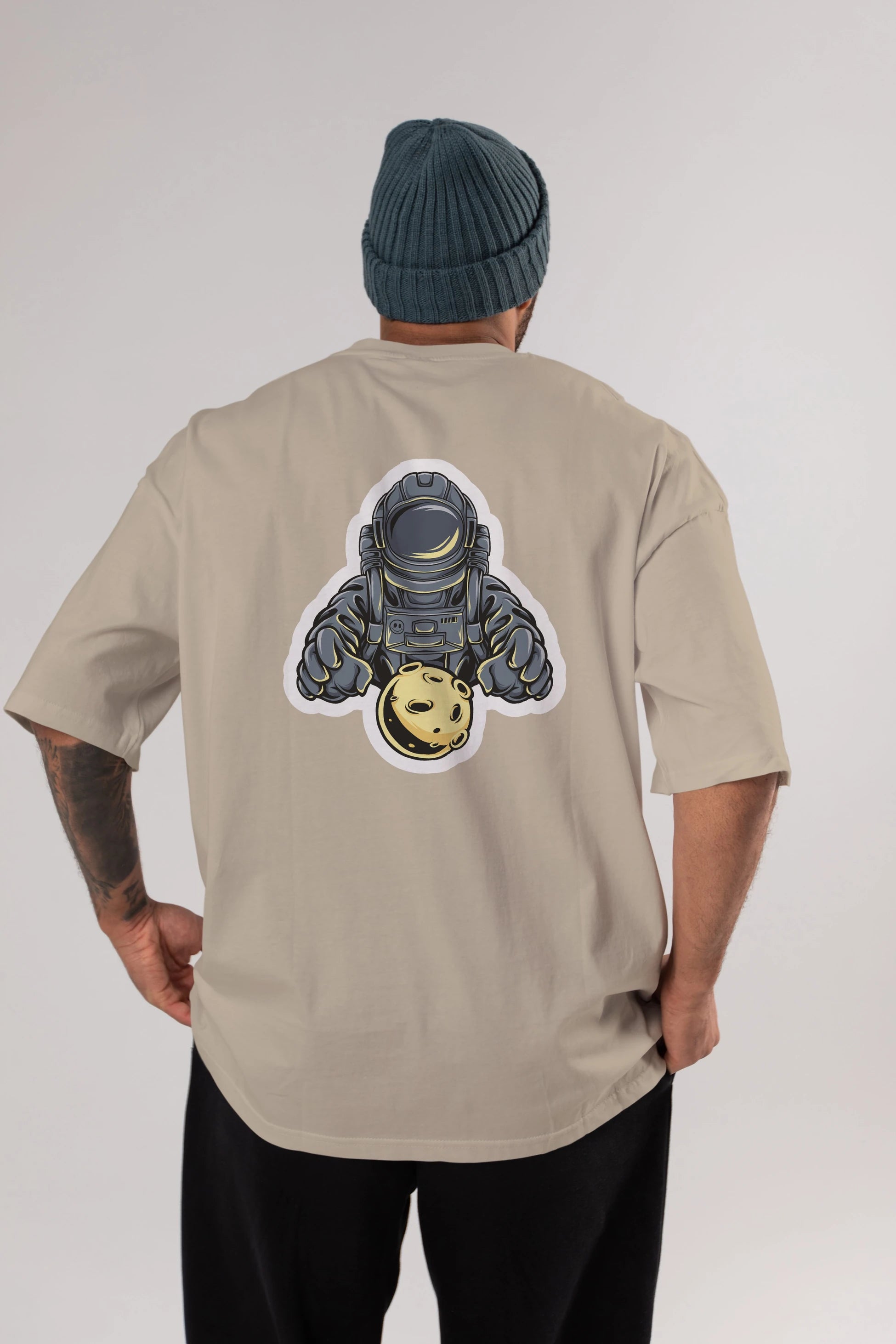 Astromoon sticker Arka Baskılı Oversize t-shirt Erkek Kadın Unisex