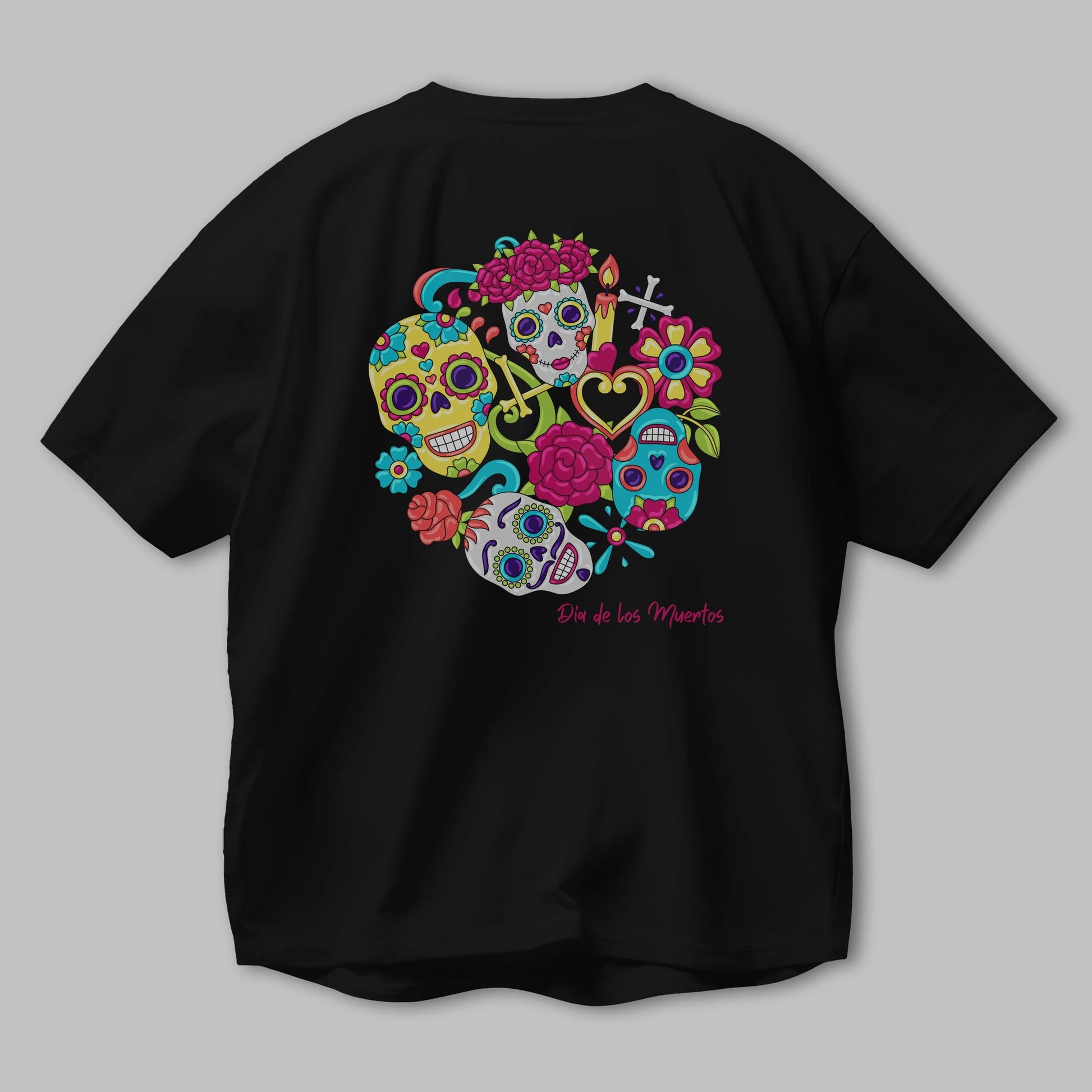Dia de los Muertos Arka Baskılı Oversize t-shirt Erkek Kadın Unisex