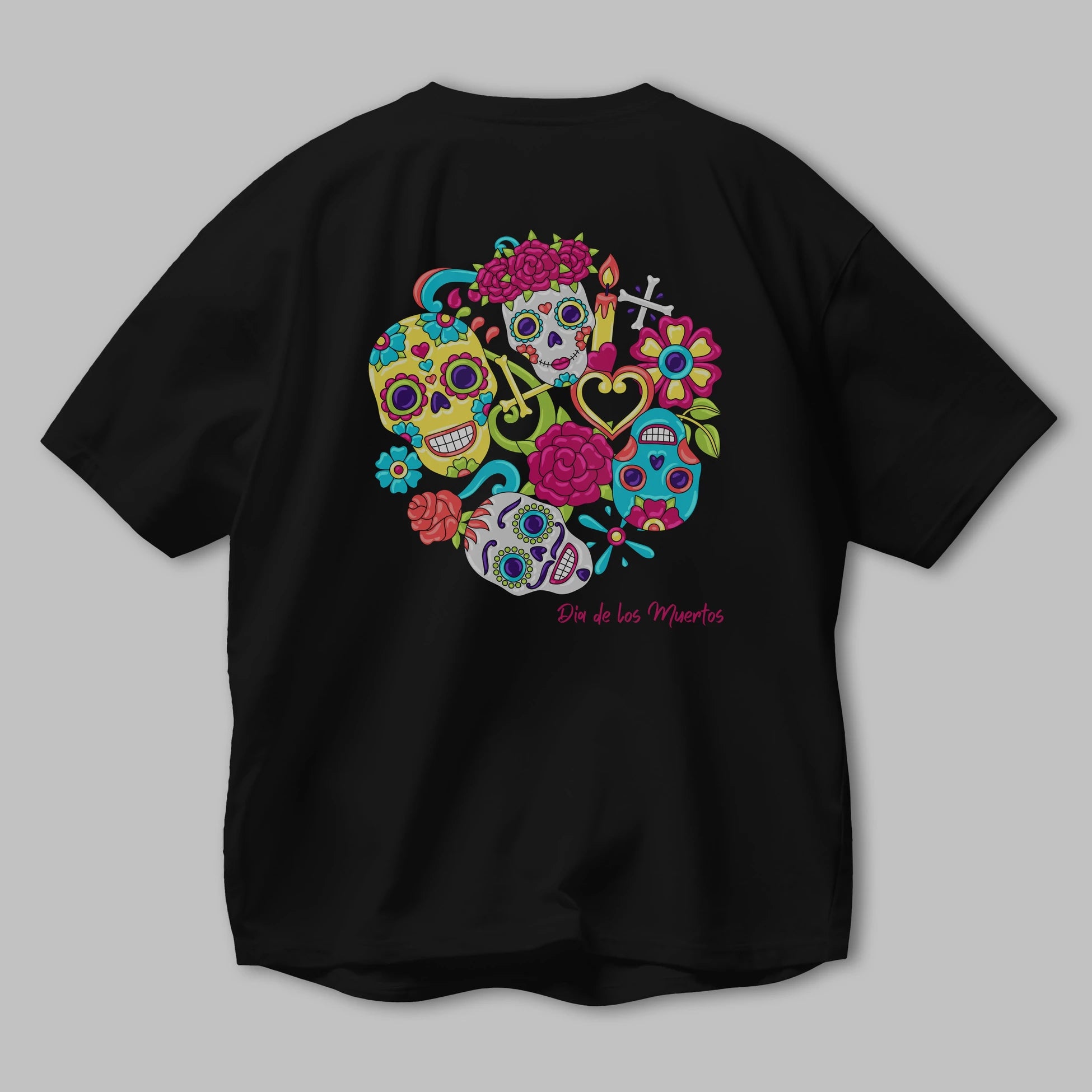 Dia de los Muertos Arka Baskılı Oversize t-shirt Erkek Kadın Unisex