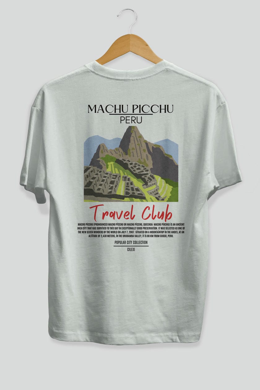 Machu Picchu Peru Arka Baskılı Oversize t-shirt Erkek Kadın Pamuk Bisiklet Yaka tişort