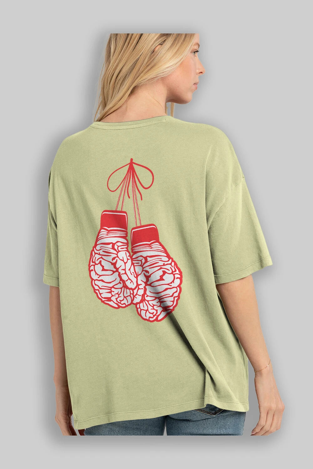 Brain Gloves Arka Baskılı Oversize t-shirt %100 pamuk Erkek Kadın Unisex