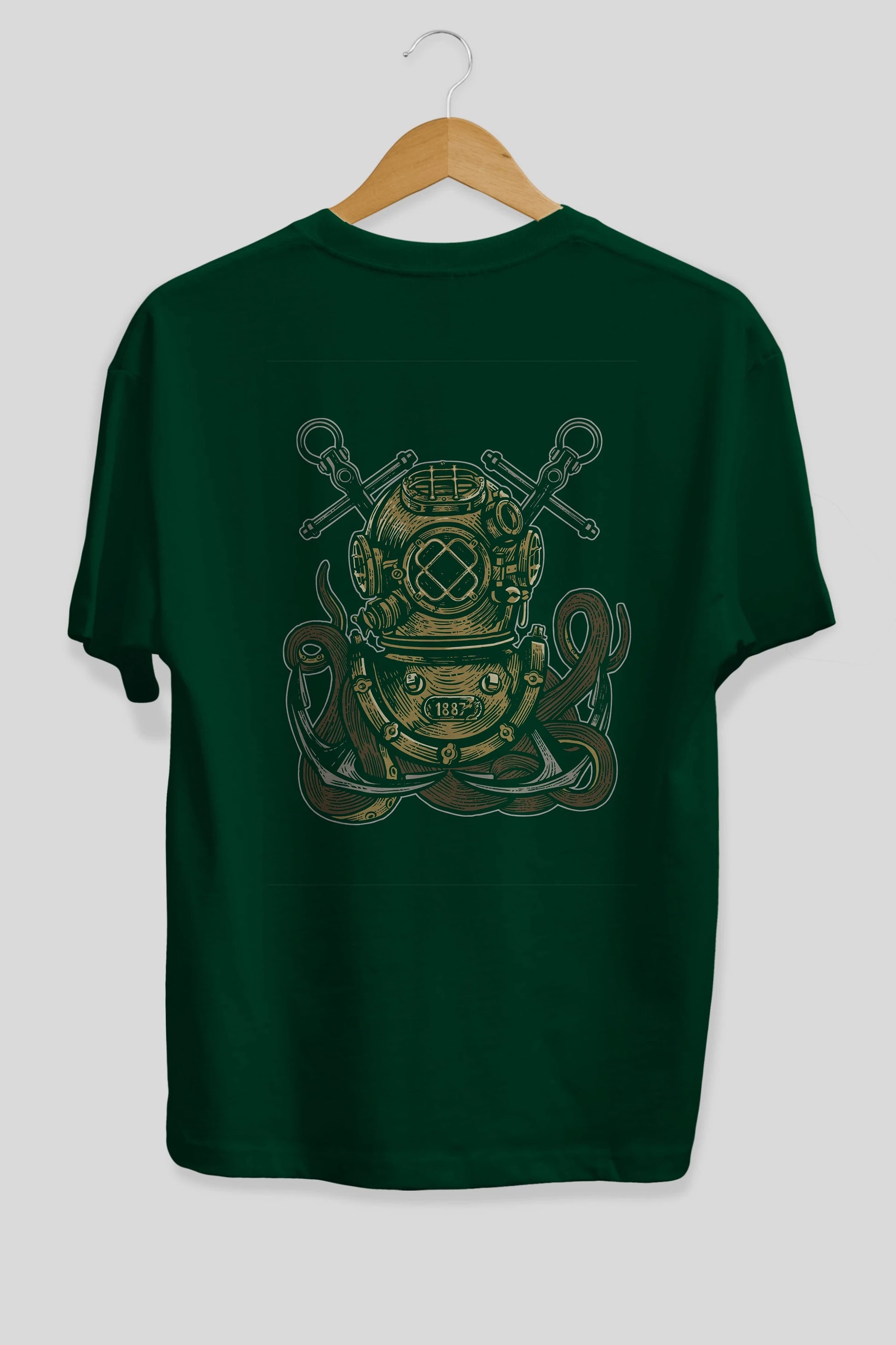 Diver Octopus Arka Baskılı Oversize t-shirt Erkek Kadın Unisex %100 Pamuk