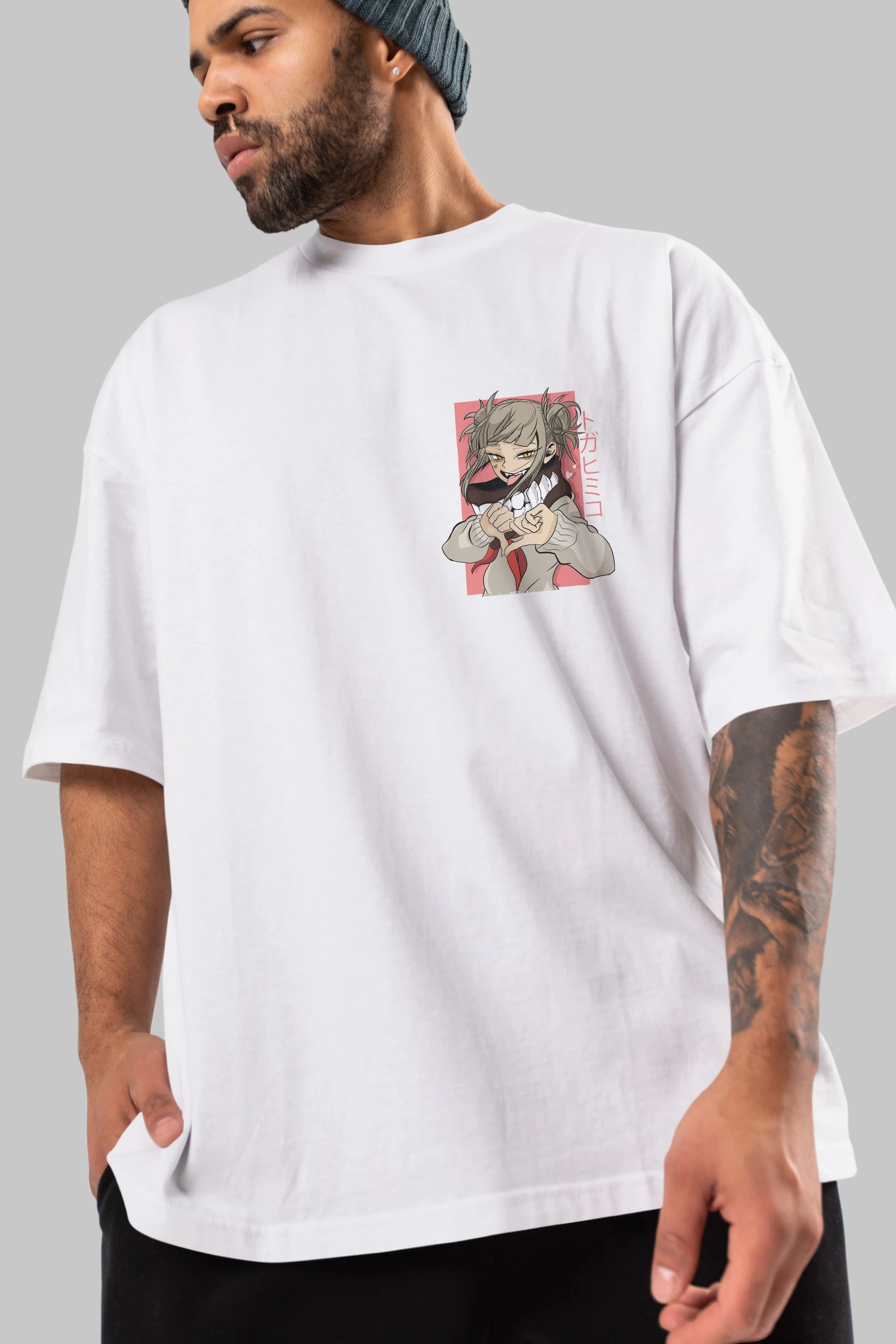 Himiko Toga Ön Sol Baskılı Oversize t-shirt Erkek Kadın Unisex %100 Pamuk Bisiklet Yaka tişort