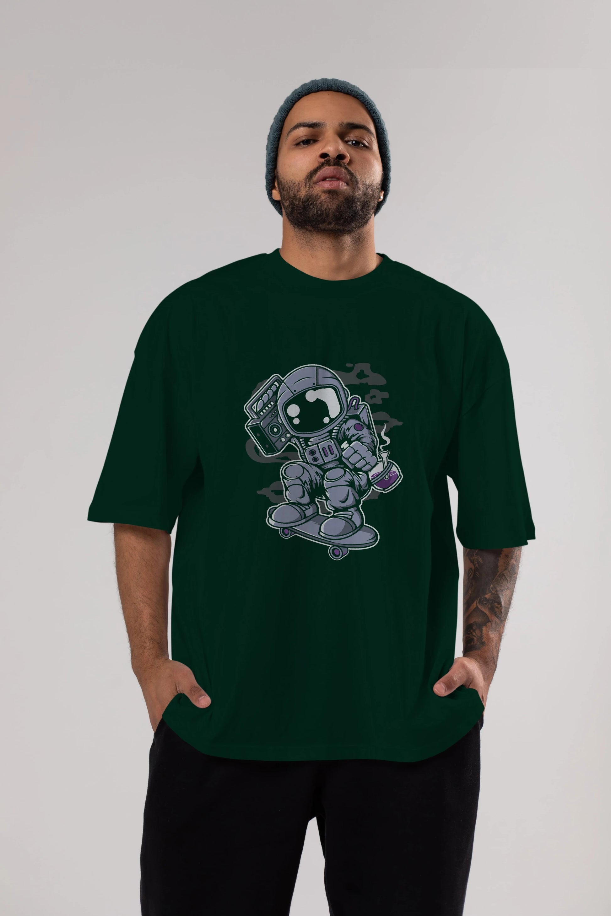 Astroanut Skater Boombox Ön Baskılı Oversize t-shirt Erkek Kadın Unisex