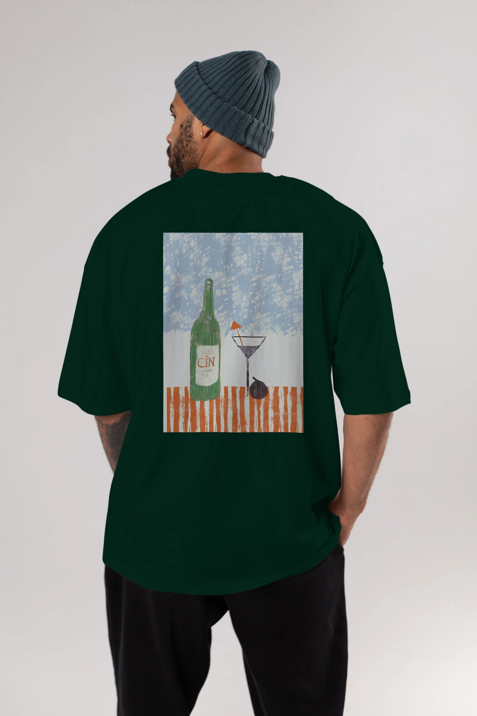 Gin Arka Baskılı Oversize t-shirt Erkek Kadın Unisex %100 Pamuk Bisiklet Yaka tişort