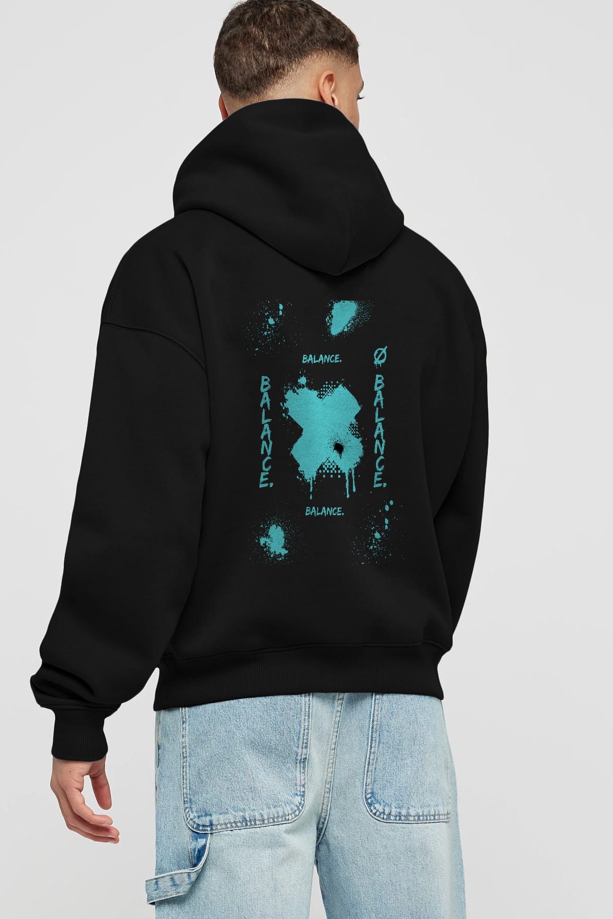 Balance Balance Yazılı Arka Baskılı Oversize Hoodie Kapüşonlu Sweatshirt Erkek Kadın Unisex