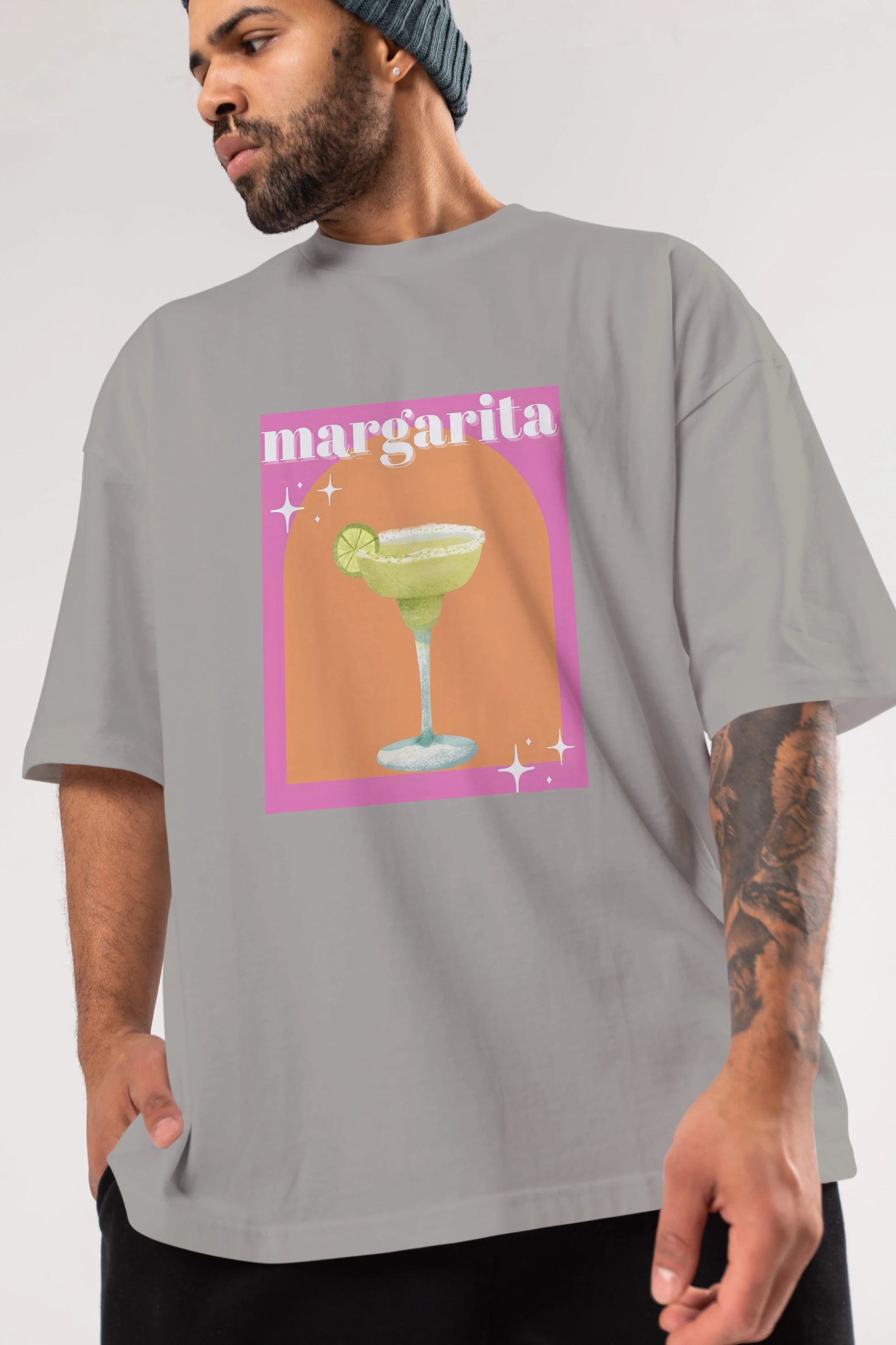 Margarita 7 Ön Baskılı Oversize t-shirt Erkek Kadın Unisex %100 Pamuk Bisiklet Yaka tişort
