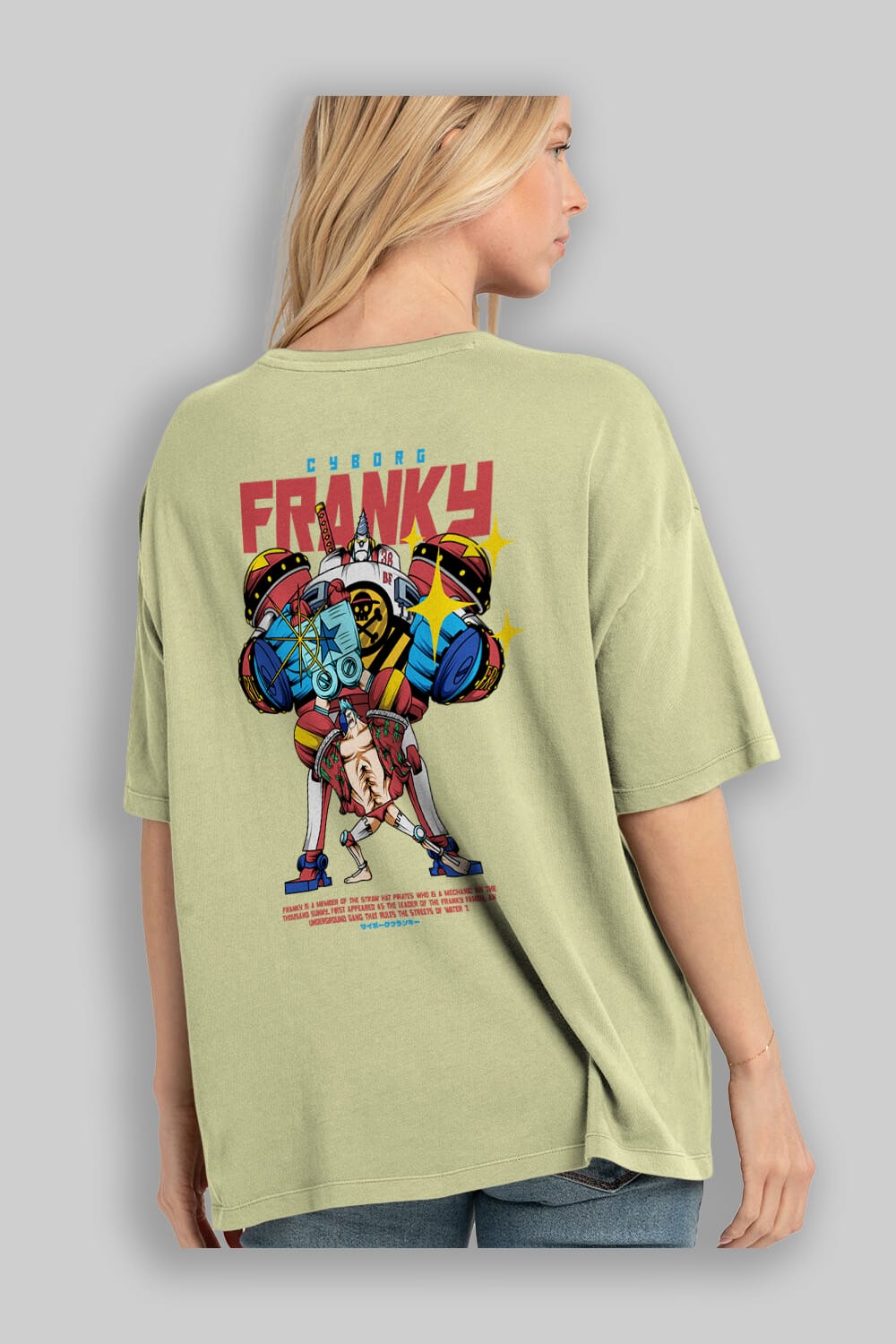 Cyborg Franky Anime Arka Baskılı Oversize t-shirt Erkek Kadın Unisex