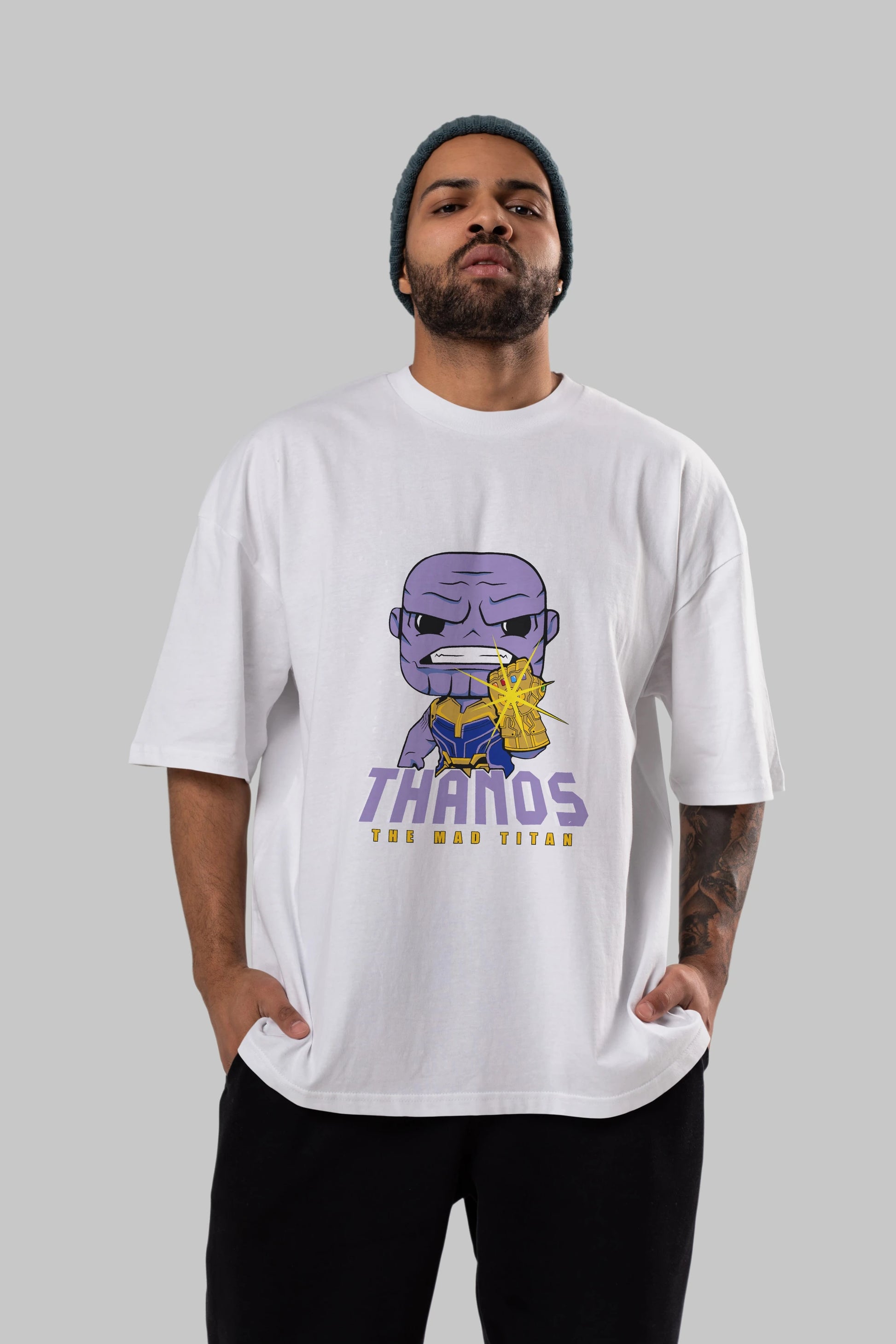 Thanos (1) Ön Baskılı Oversize t-shirt Erkek Kadın Unisex %100 Pamuk Bisiklet Yaka tişort