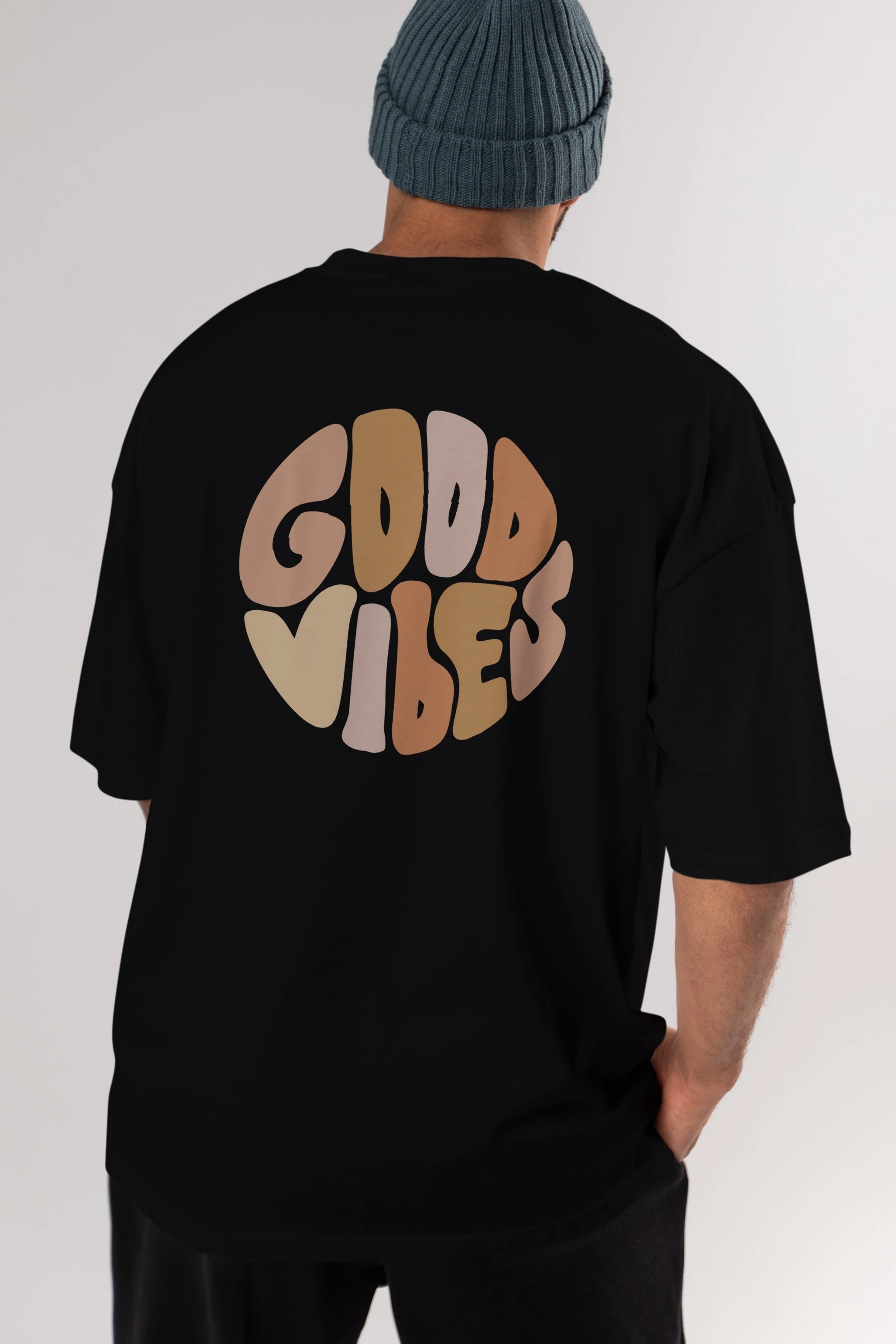 Good Vibes Yazılı 3 Arka Baskılı Oversize t-shirt Erkek Kadın Unisex