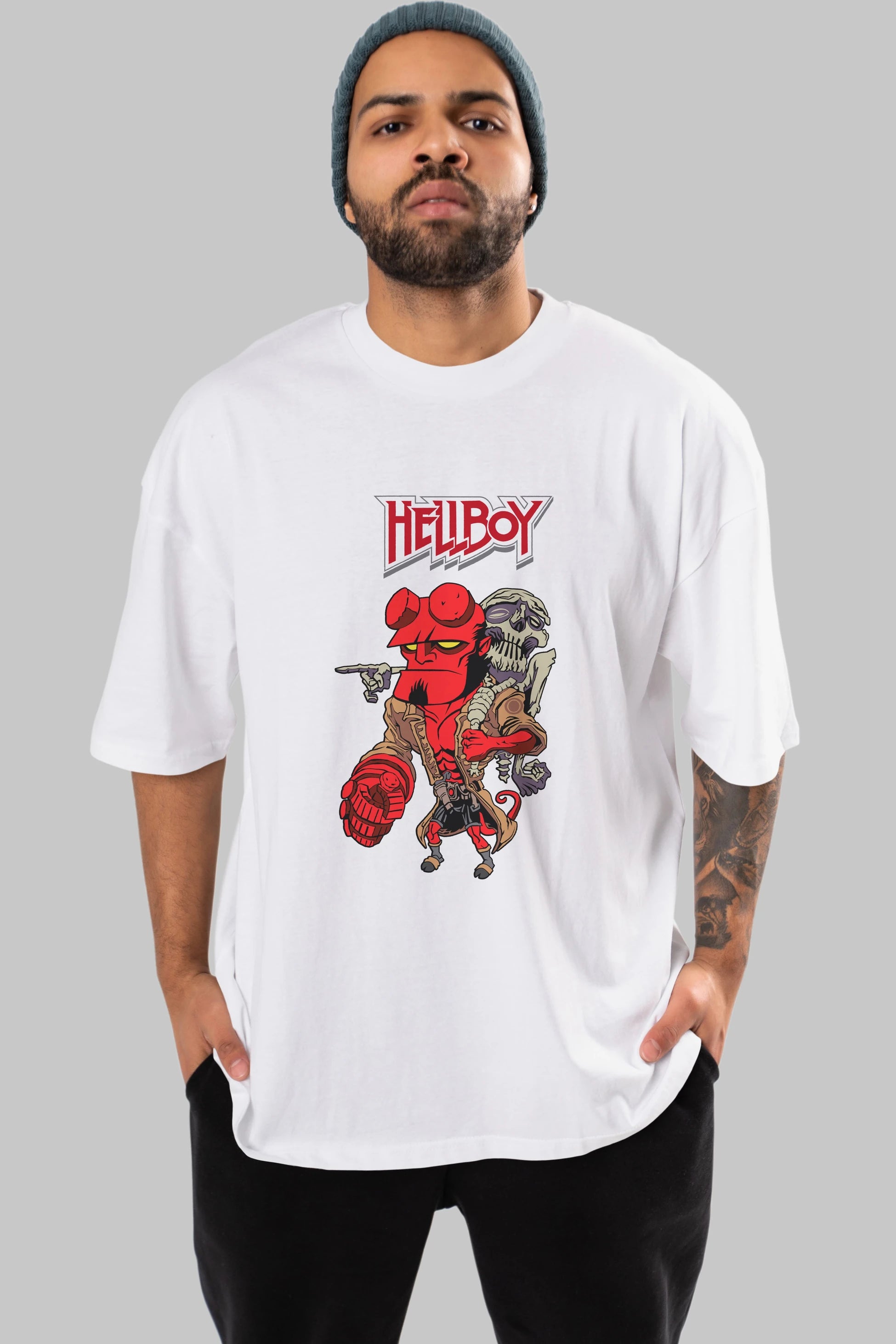 Hellboy (2) Ön Baskılı Oversize t-shirt Erkek Kadın Unisex %100 Pamuk Bisiklet Yaka tişort