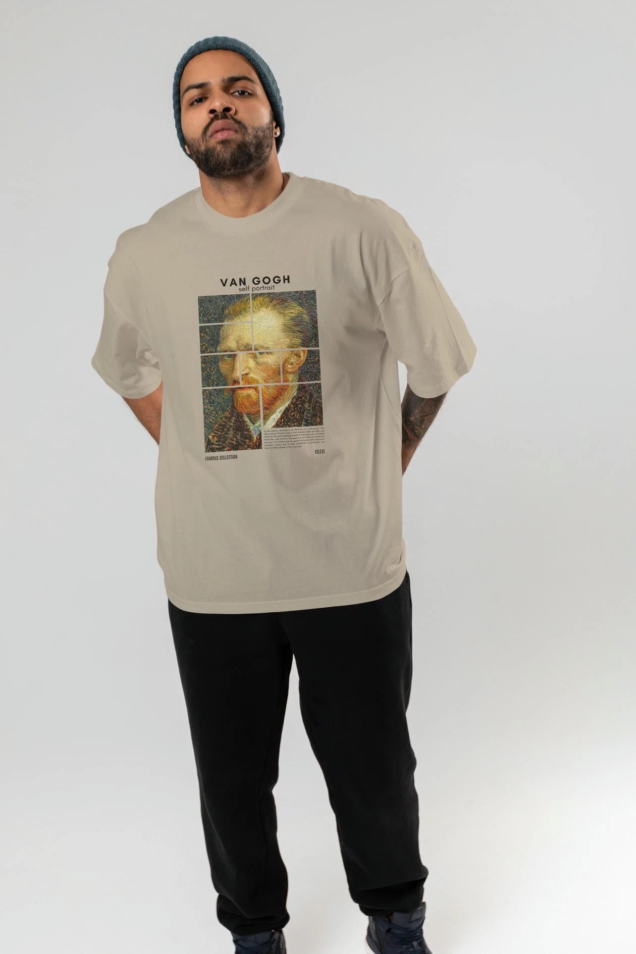Van Gogh Self Portrait ön Baskılı Oversize t-shirt Erkek Kadın Bisiklet Yaka Pamuk tişort