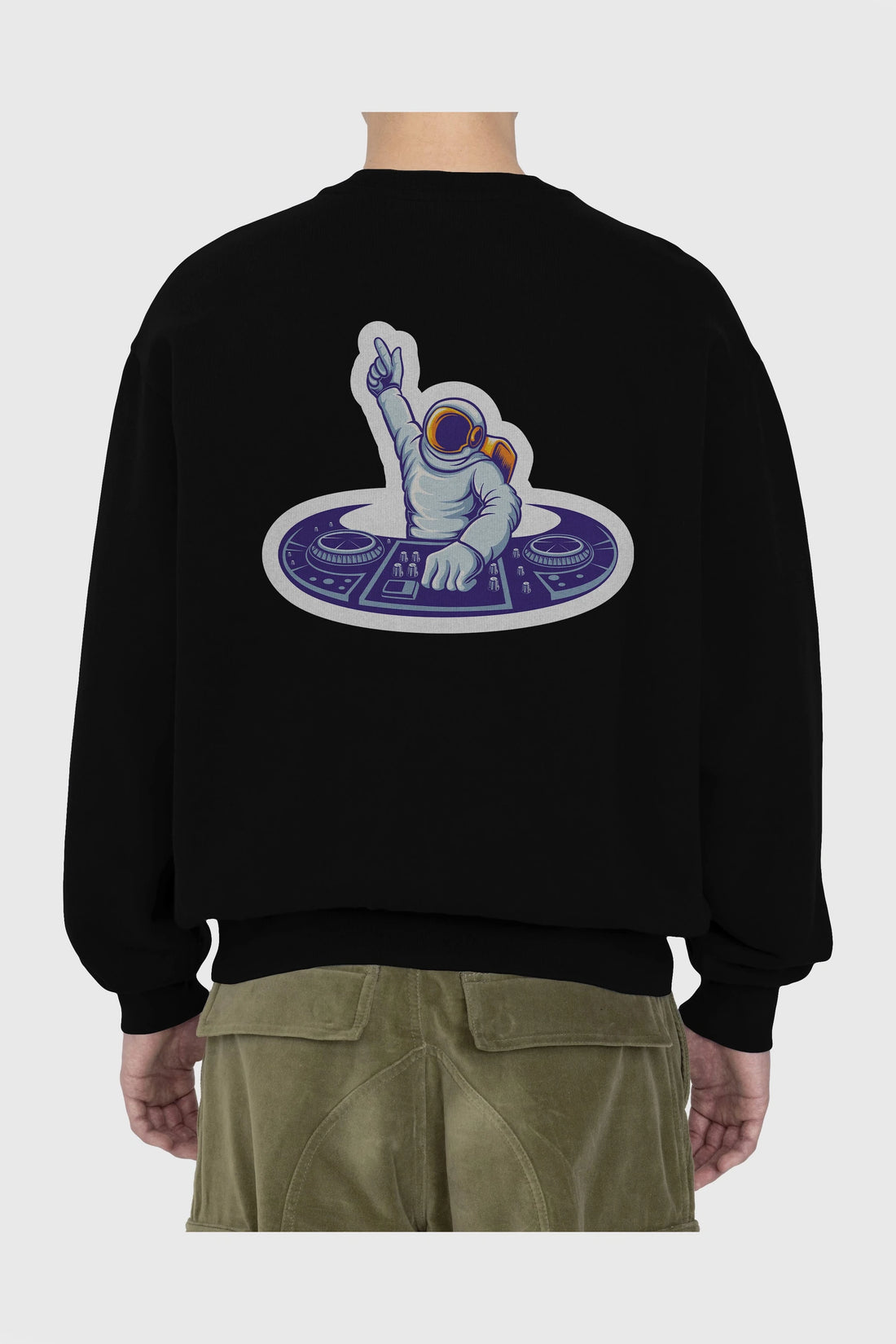 Astronaut Disk Jockey Party Sticker Arka Baskılı Oversize Sweatshirt Erkek Kadın Unisex