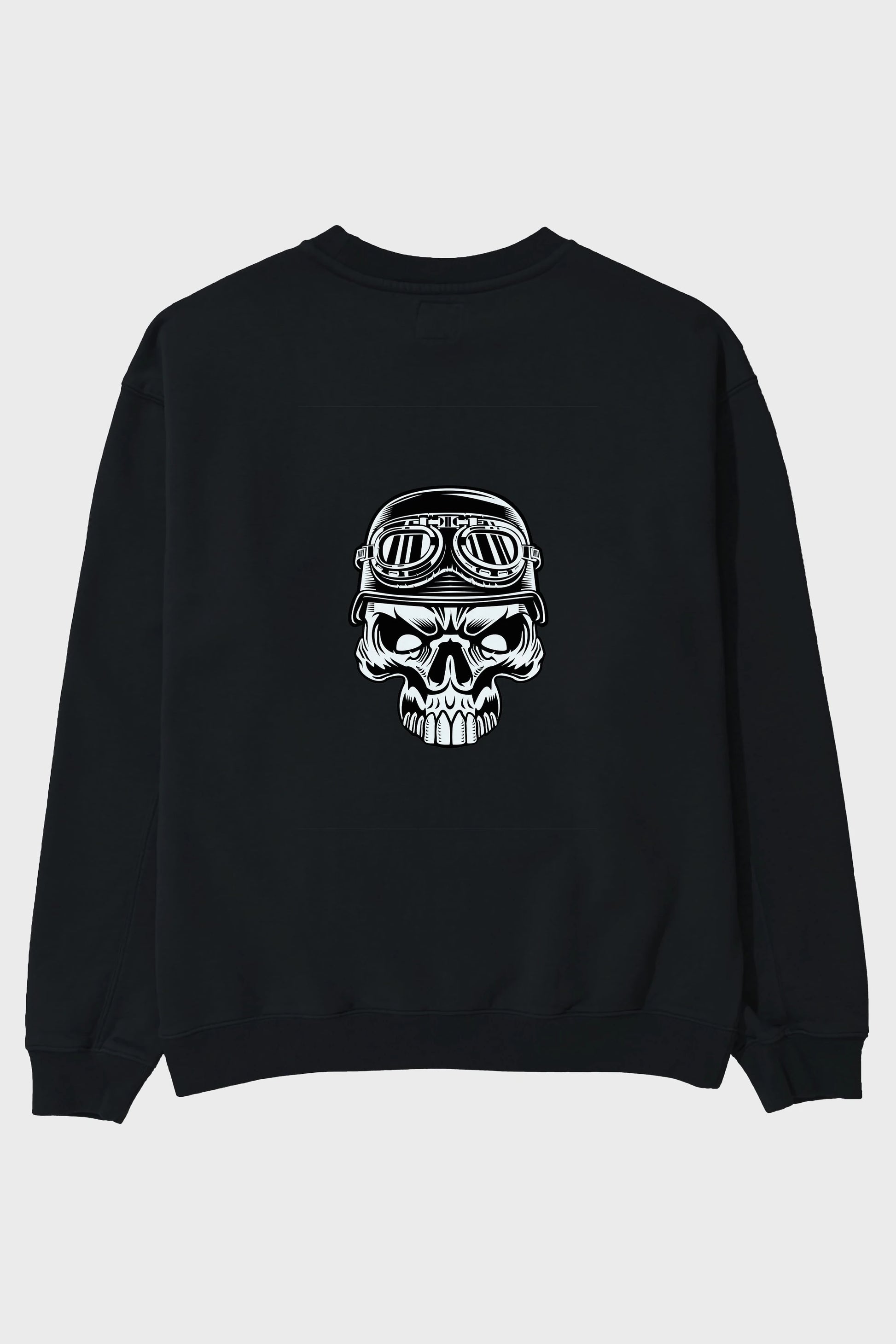Biker Skull Helmet Arka Baskılı Oversize Sweatshirt Erkek Kadın Unisex