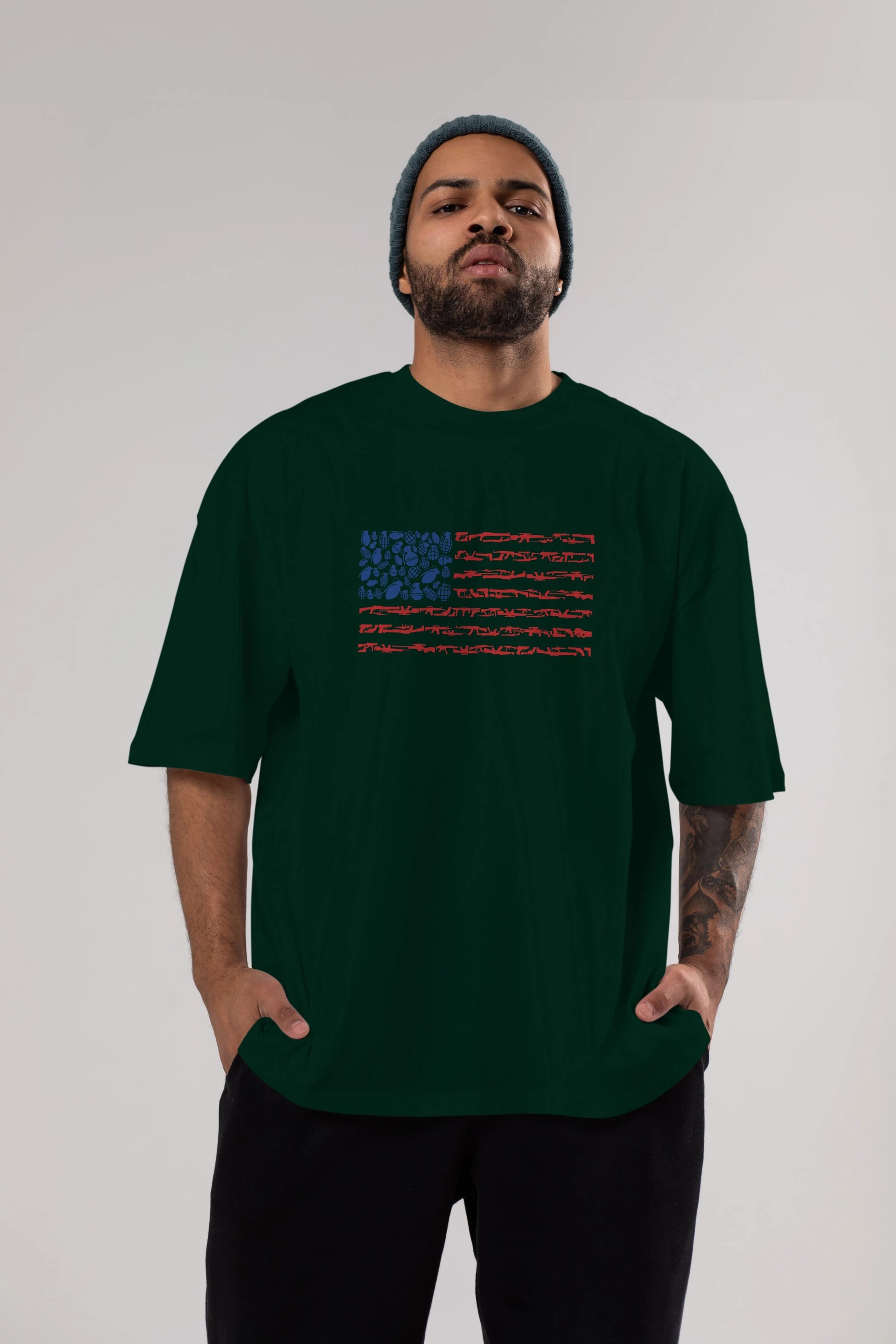 Weapon Flag Ön Baskılı Oversize t-shirt %100 pamuk Erkek Kadın Unisex