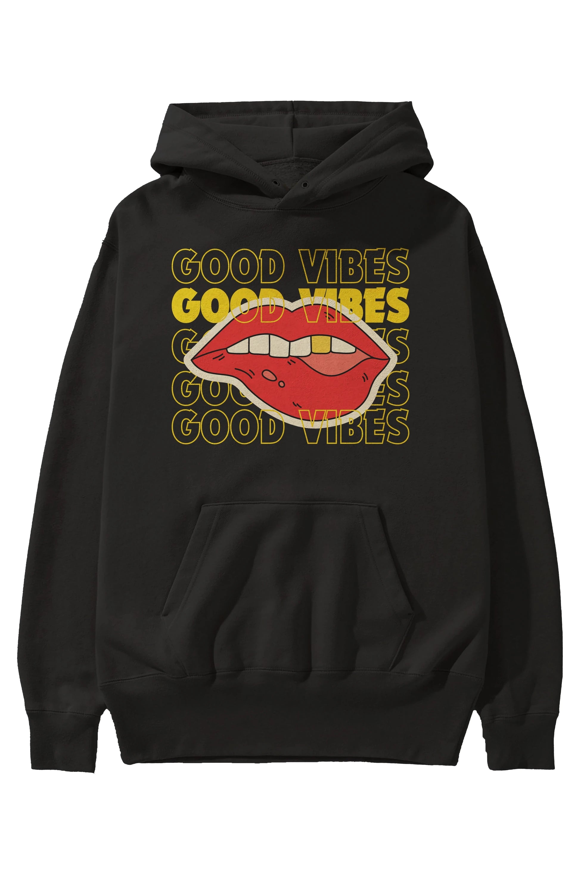 Good Vibes Yazılı 2 Ön Baskılı Oversize Hoodie Kapüşonlu Sweatshirt Erkek Kadın Unisex