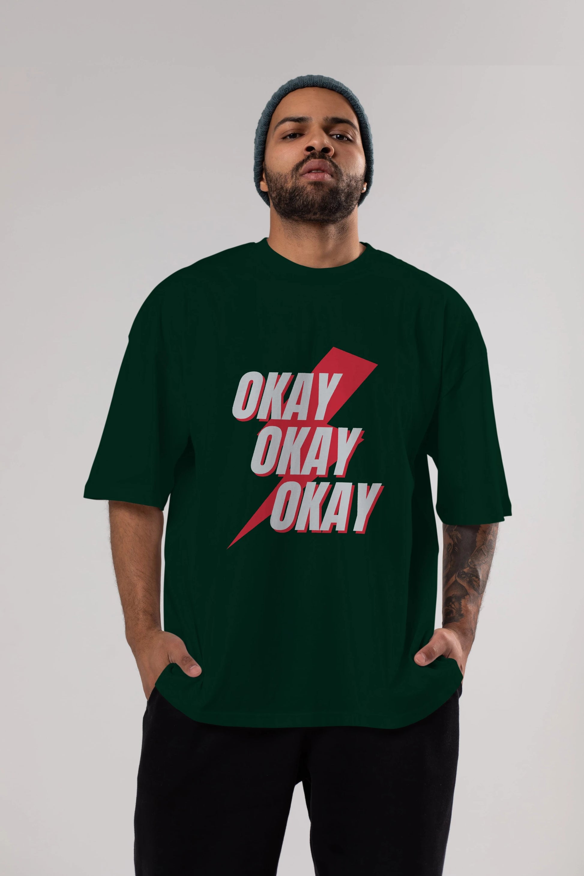 Okay Ön Baskılı Oversize t-shirt Erkek Kadın Unisex