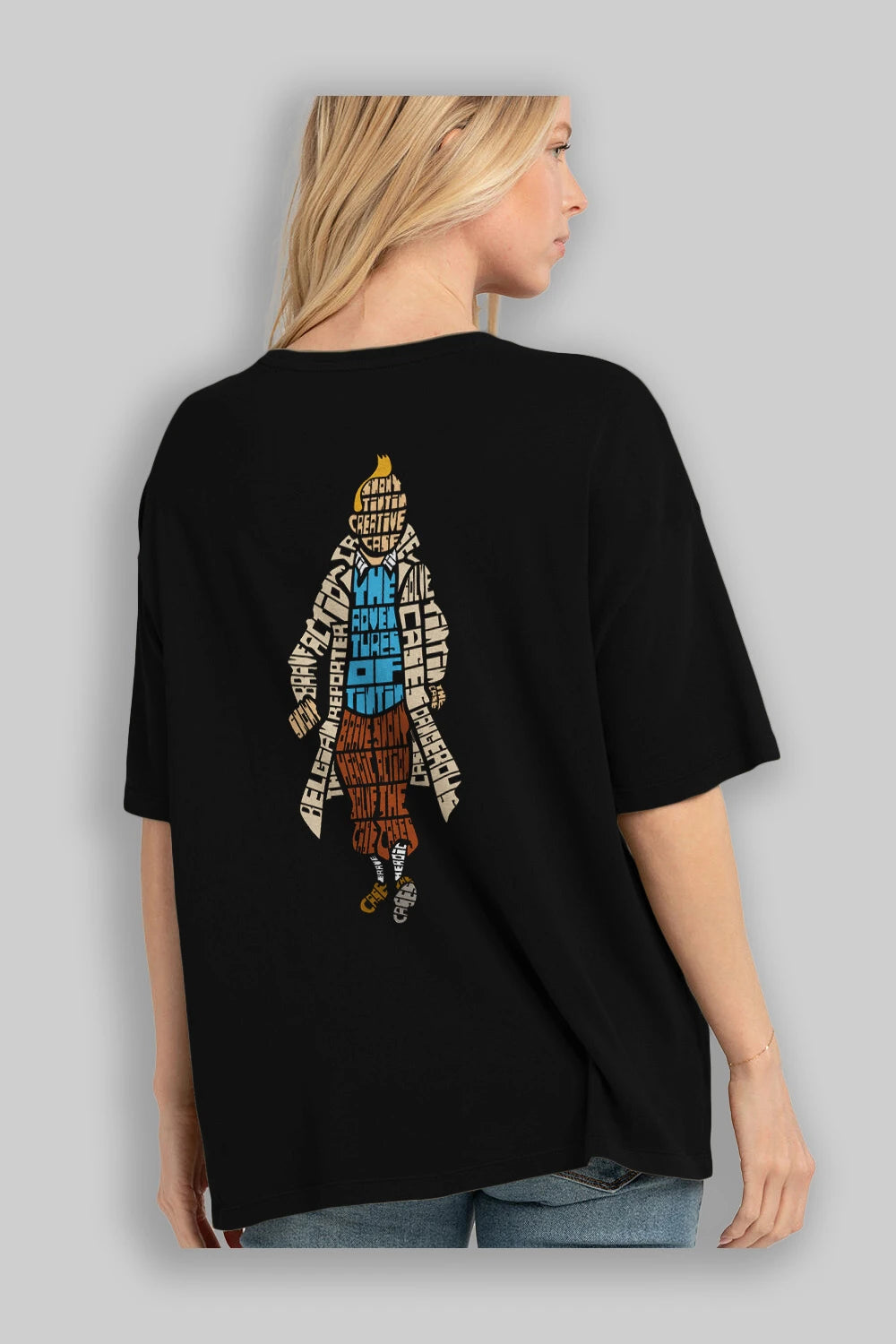 Tin Tin Arka Baskılı Oversize t-shirt %100 pamuk Erkek Kadın Unisex