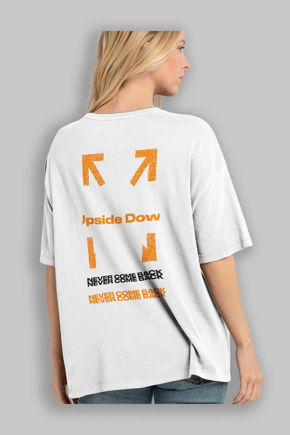 Upside Down Arka Baskılı Oversize t-shirt Erkek Kadın Unisex