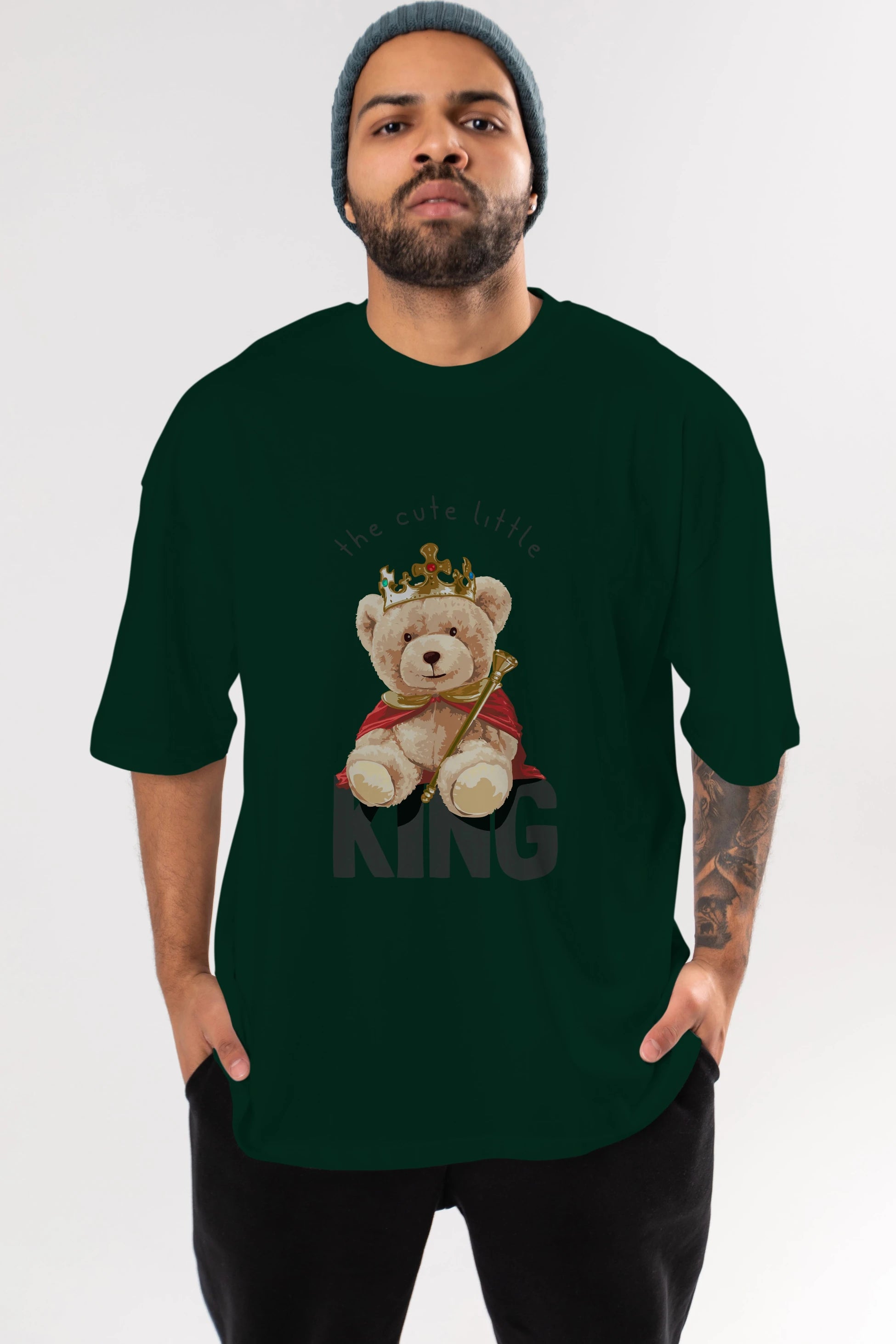 Teddy Bear King Ön Baskılı Oversize t-shirt Erkek Kadın Unisex %100 Pamuk