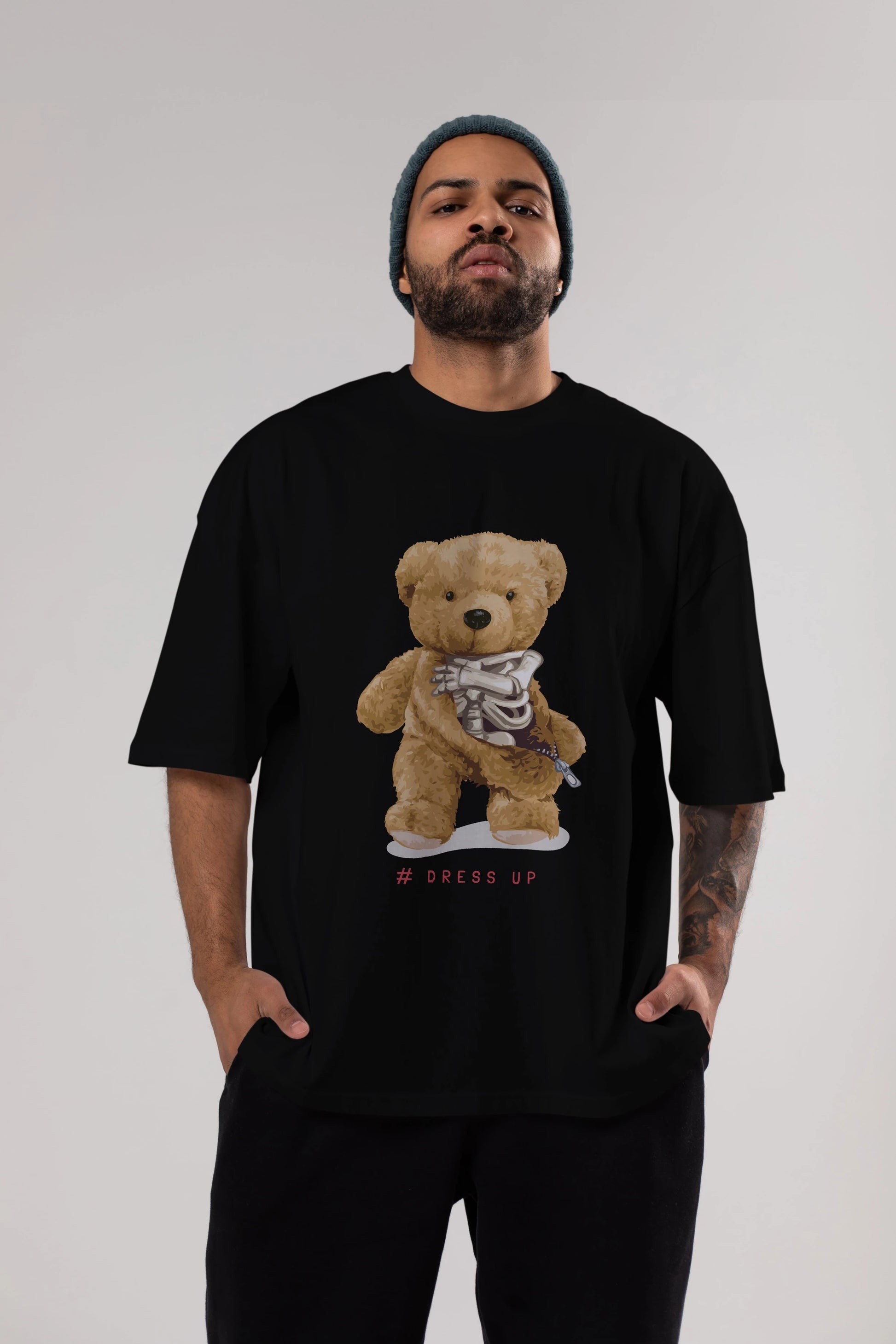 Teddy Bear Dress Up Ön Baskılı Oversize t-shirt Erkek Kadın Unisex %100 Pamuk