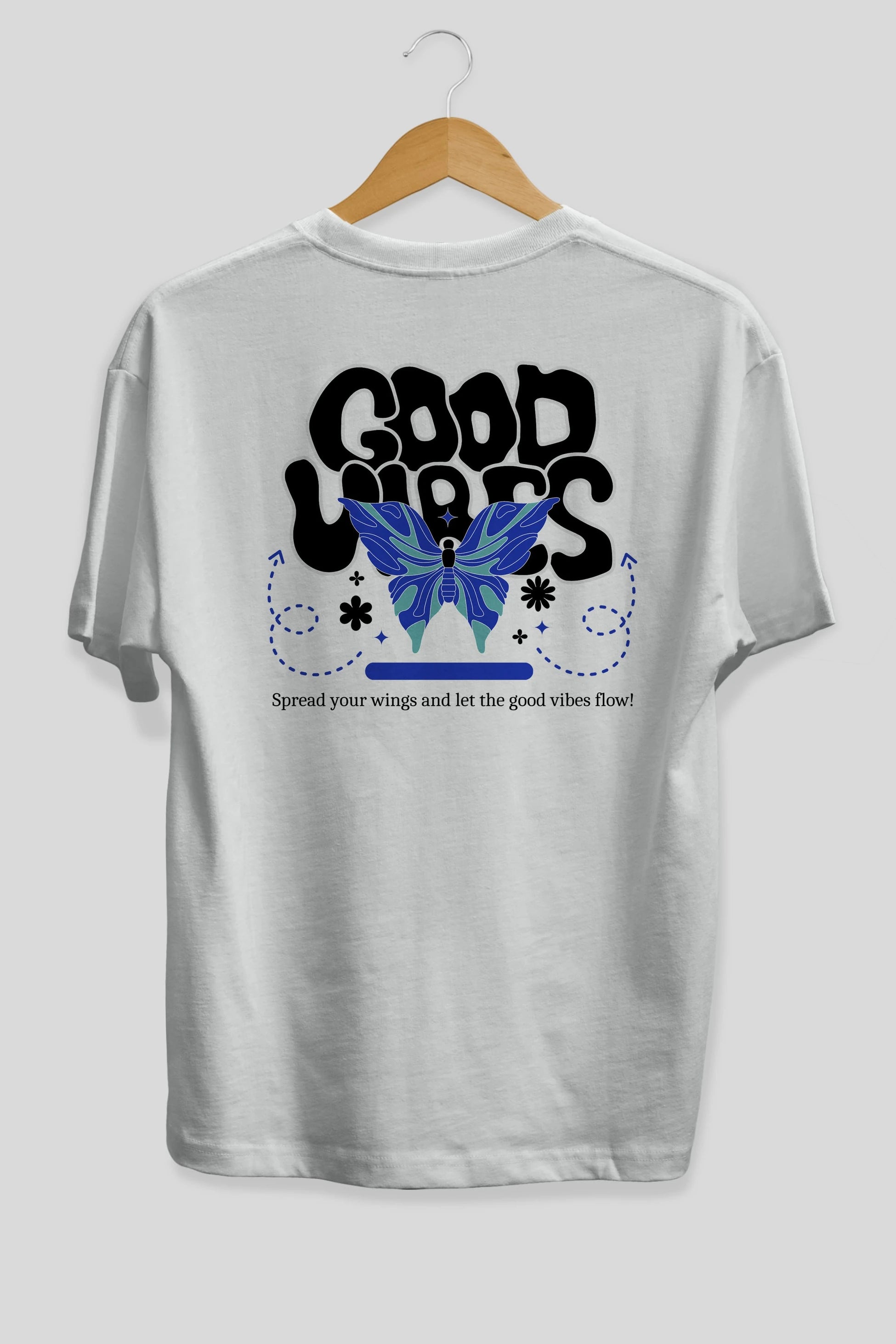 Good Vibes Yazılı 4 Arka Baskılı Oversize t-shirt Erkek Kadın Unisex