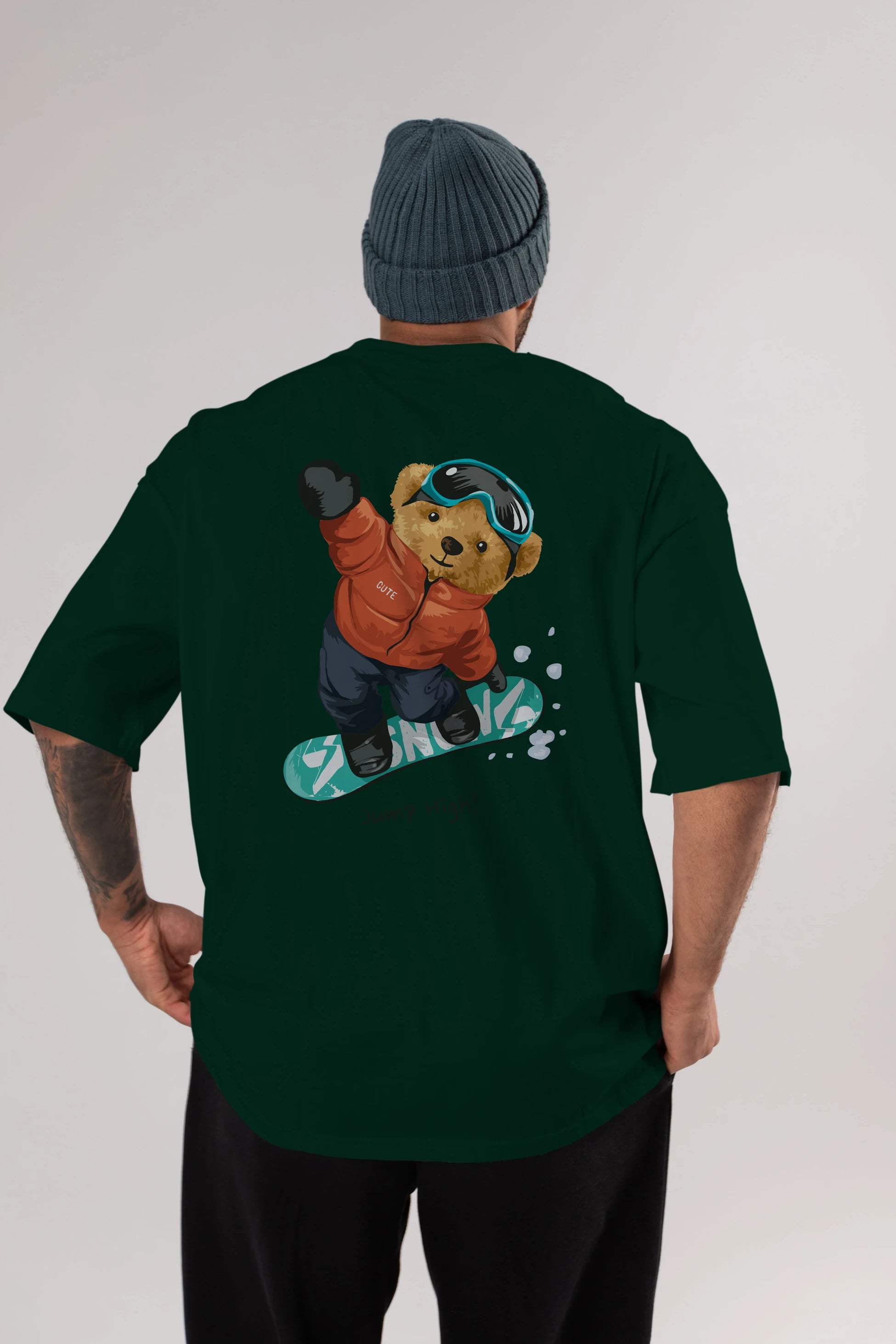 Teddy Bear Jump High Arka Baskılı Oversize t-shirt Erkek Kadın Unisex %100 Pamuk