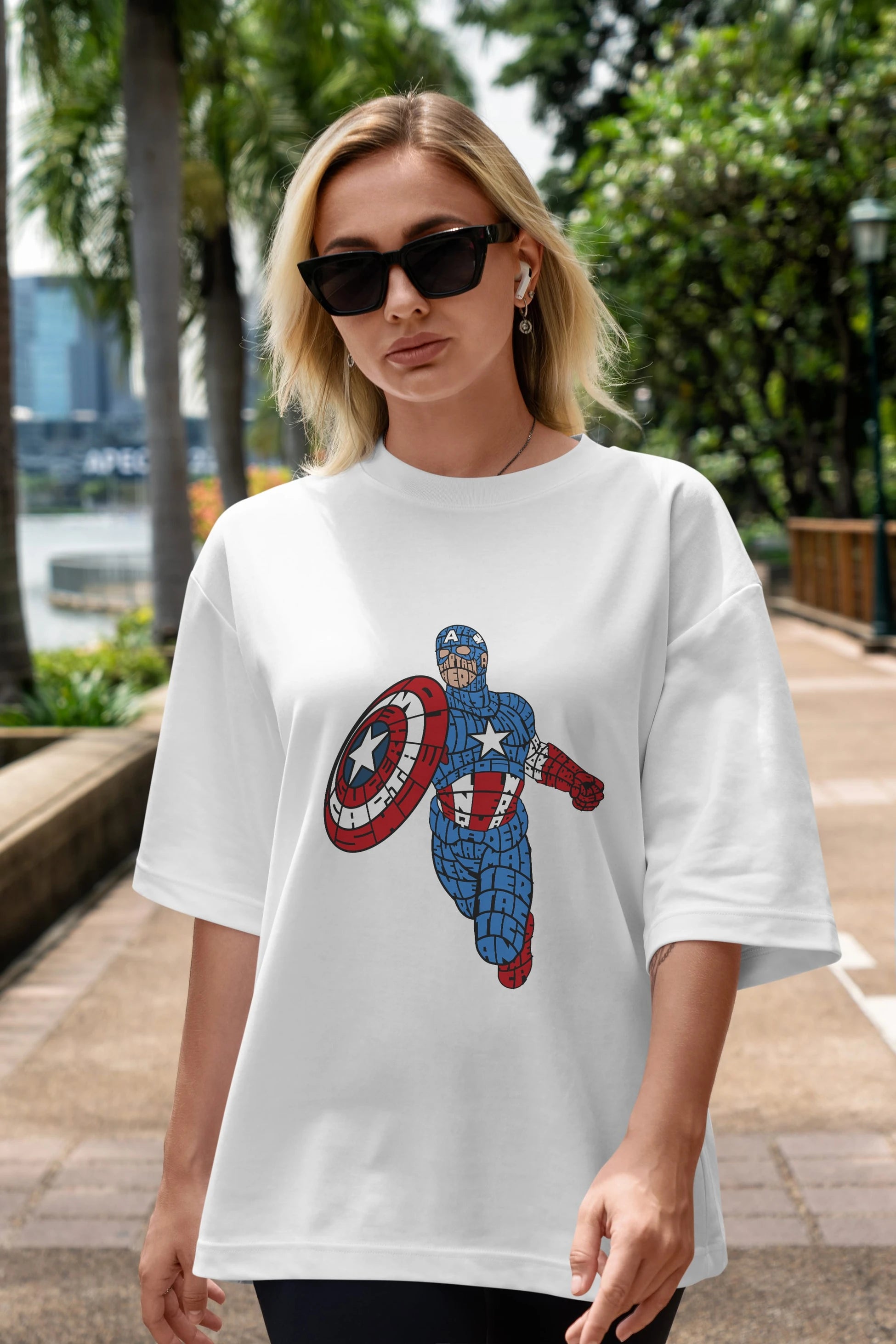 Star and Stripes Hero Ön Baskılı Oversize t-shirt %100 pamuk Erkek Kadın Unisex