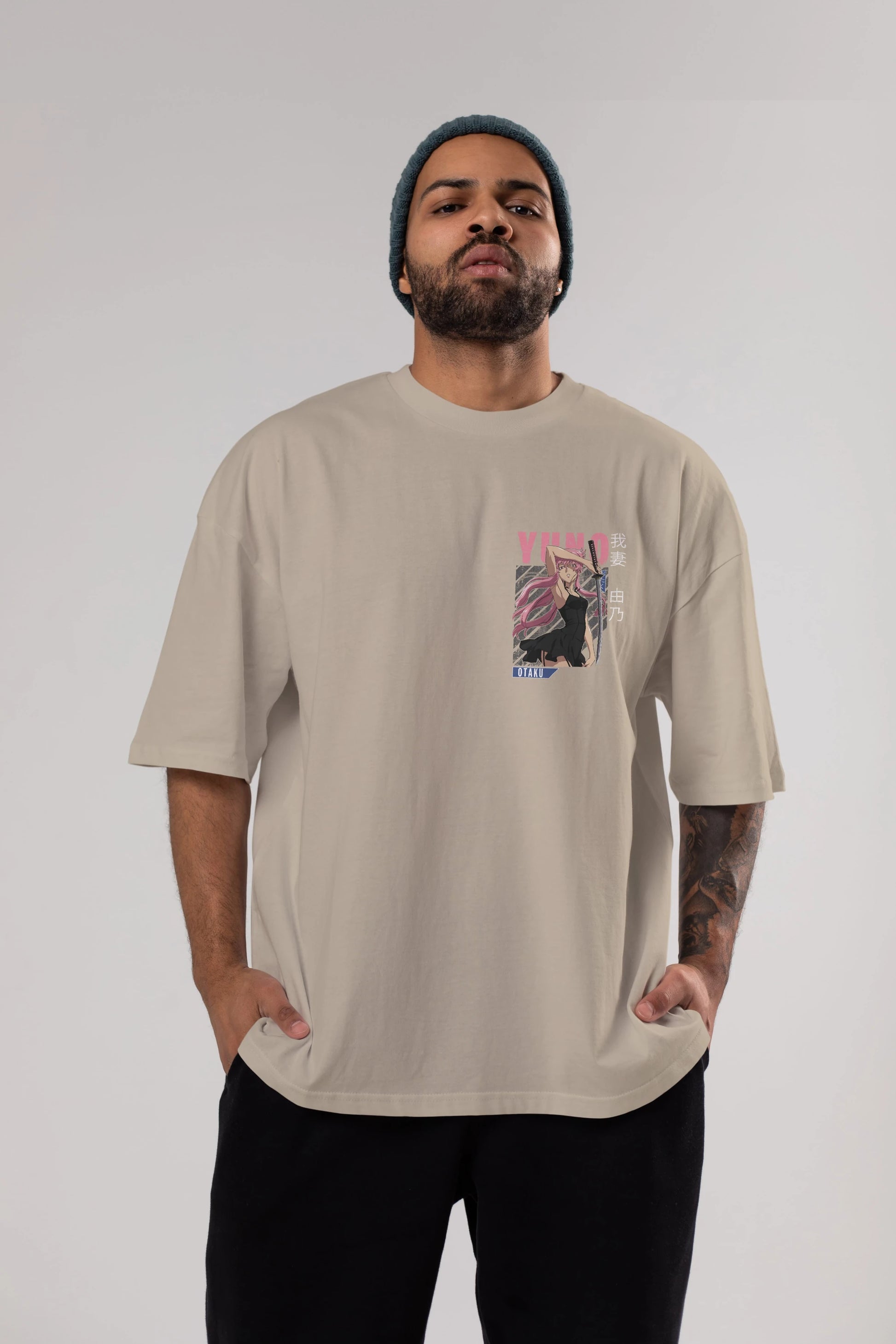 Yuno Gasai 5 Ön Sol Baskılı Oversize t-shirt Erkek Kadın Unisex %100 Pamuk Bisiklet Yaka tişort