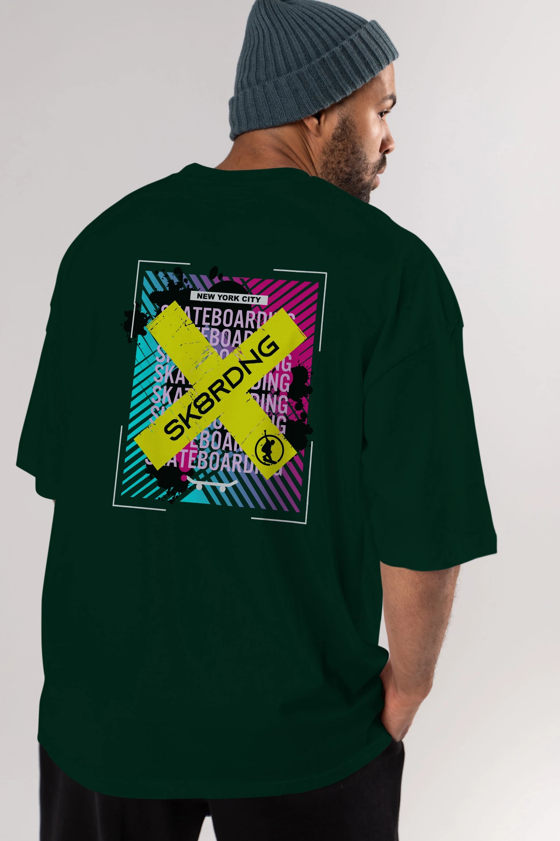 Skatebording Arka Baskılı Oversize t-shirt Erkek Kadın Unisex